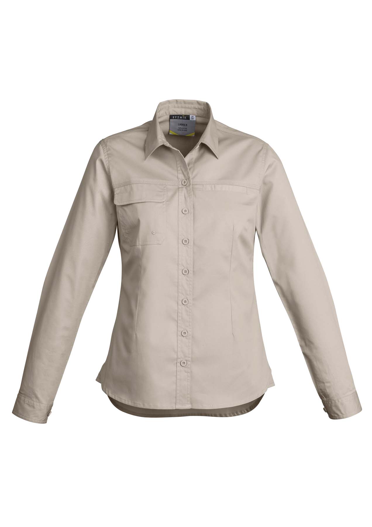 Syzmik Women's Lightweight Tradie Long Sleeve Work Shirt ZWL121 (145 gsm Cotton Twill) (Sand)