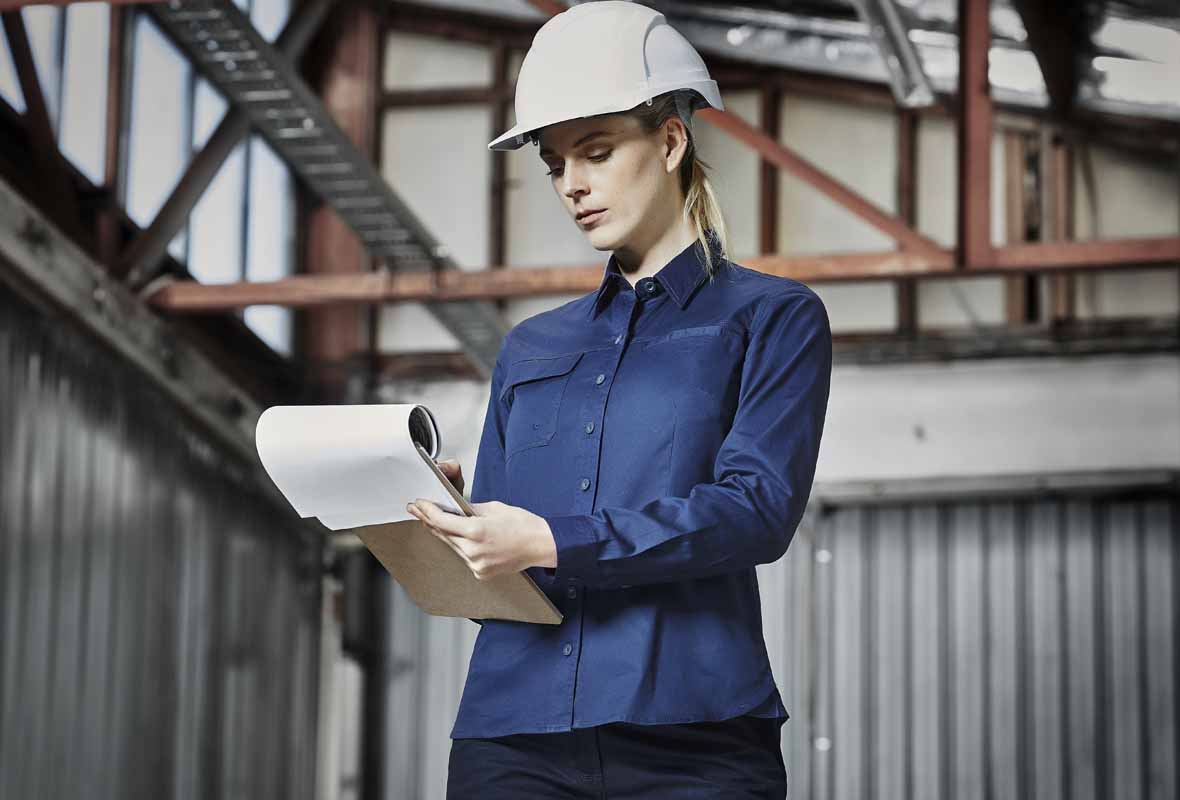 Syzmik Women's Lightweight Tradie Long Sleeve Work Shirt ZWL121 (145 gsm Cotton Twill) (Blue)