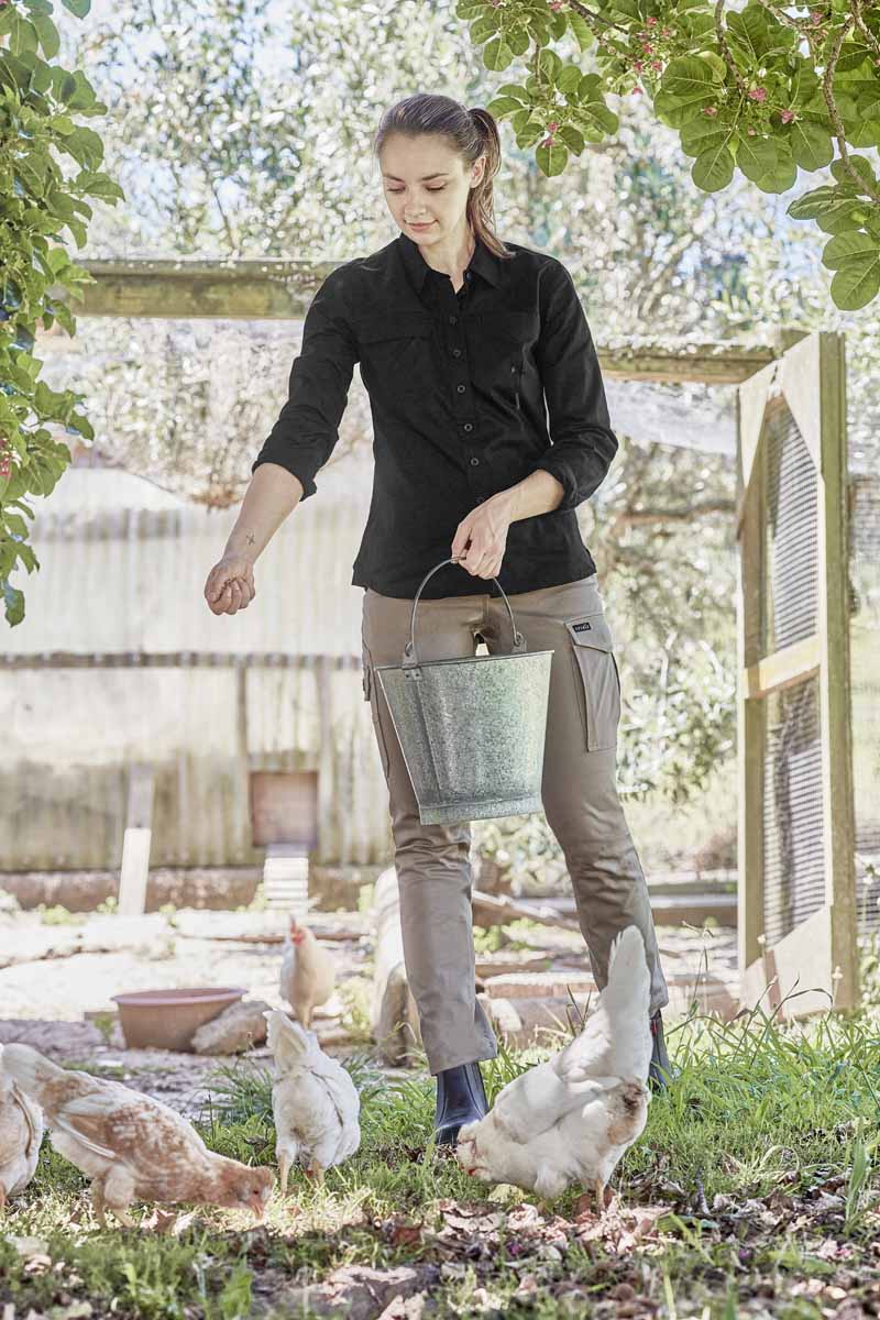 Syzmik Women's Lightweight Tradie Long Sleeve Work Shirt ZWL121 (145 gsm Cotton Twill) (Sand)