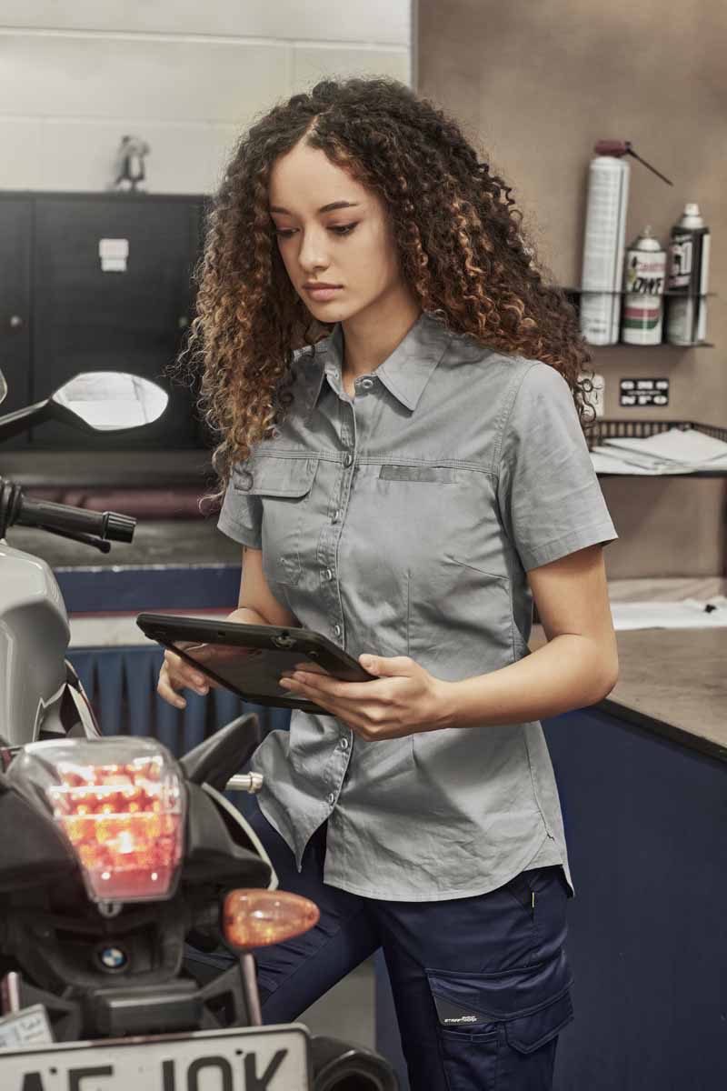 Syzmik Women's Lightweight Tradie Short Sleeve Work Shirt ZWL120 (145 gsm Cotton Twill) (Grey)