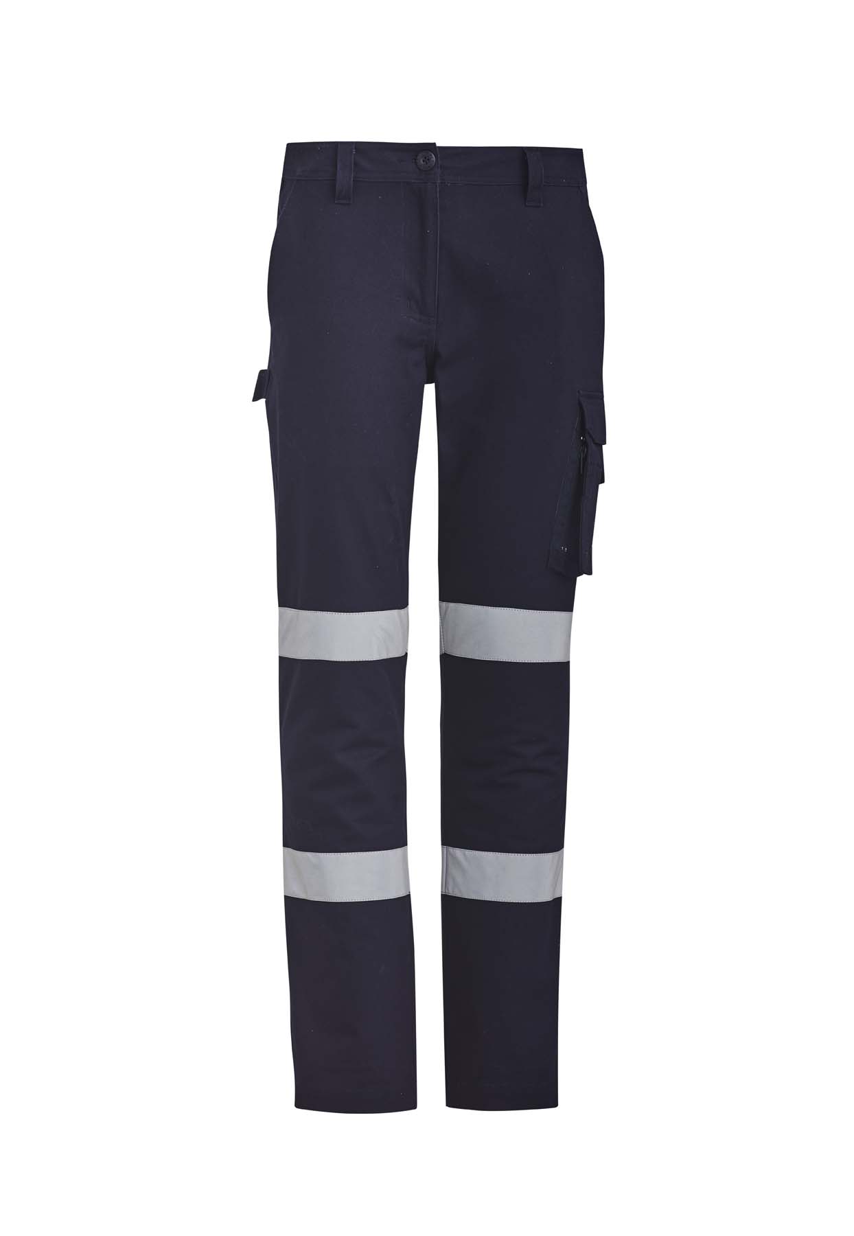 Syzmik Women's Reflective BioMotion Taped Hi Vis Pants ZP720 (280 gsm Cotton Drill) (Navy)