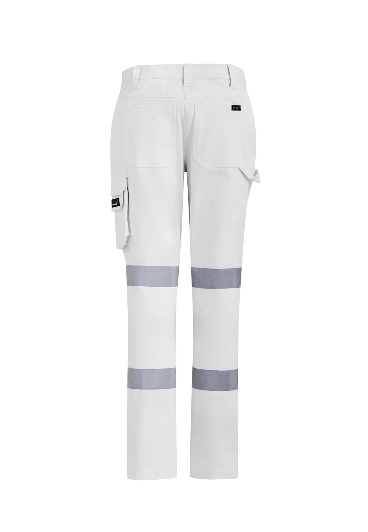 Syzmik Women's Reflective BioMotion Taped Hi Vis Pants ZP720 (280 gsm Cotton Drill) (White)