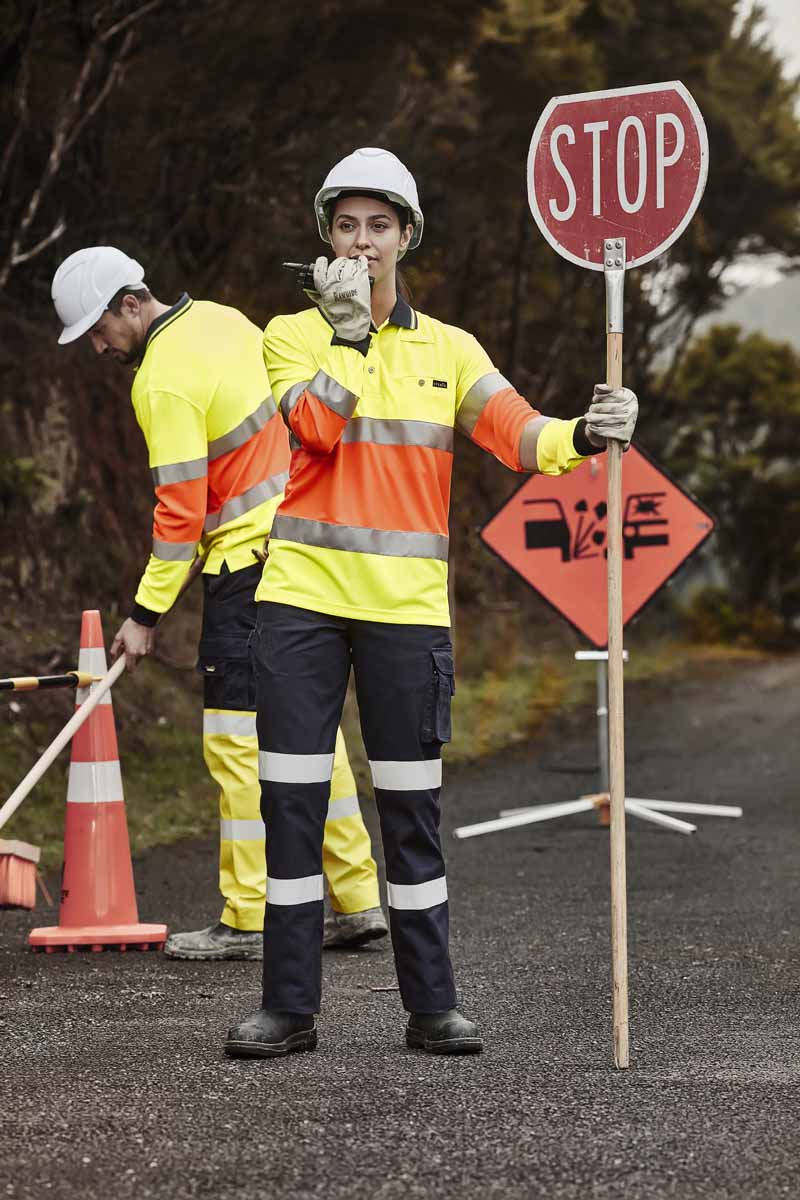 Syzmik Women's Reflective BioMotion Taped Hi Vis Pants ZP720 (280 gsm Cotton Drill) (Navy)