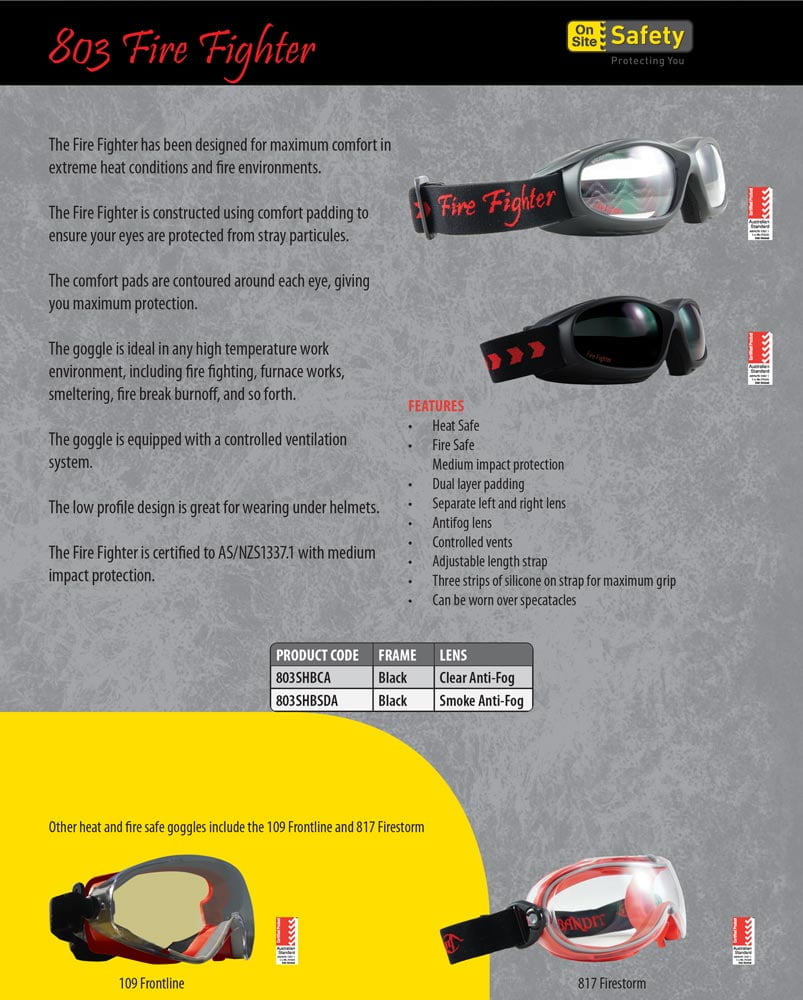 Jack Armour Fire Fighter 803SHBSDA (Fire Goggle) (Vented) (Min Qty 4)