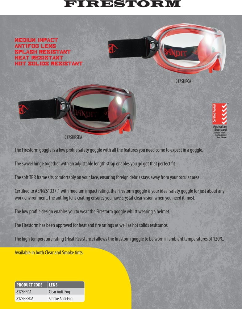 Jack Armour FIRESTORM 817SHRSDA (Fire Goggle) (Fully Sealed) (Min Qty 5)