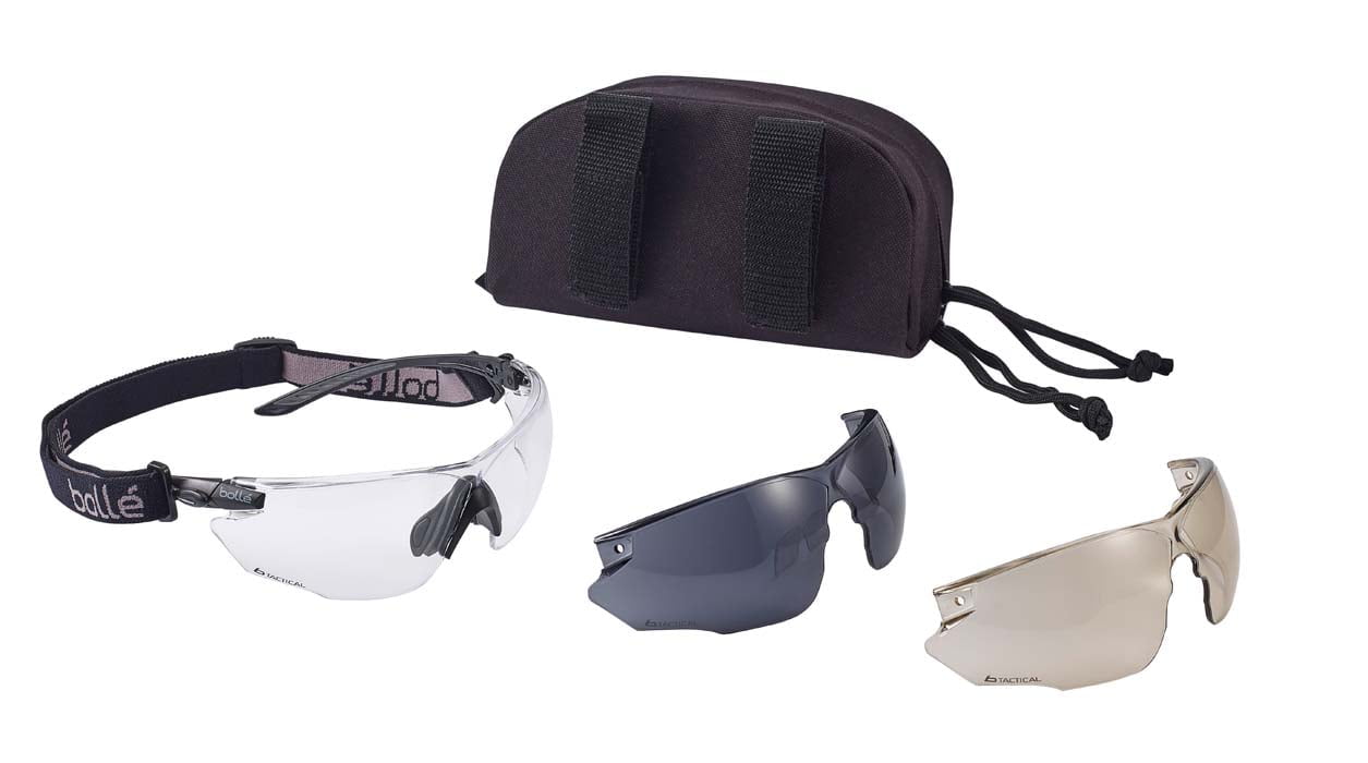 Bolle Combat Tactical Safety Glasses Kit COMBKITN (Black Frame) (Clear, Copper CSP & Smoke Lenses)