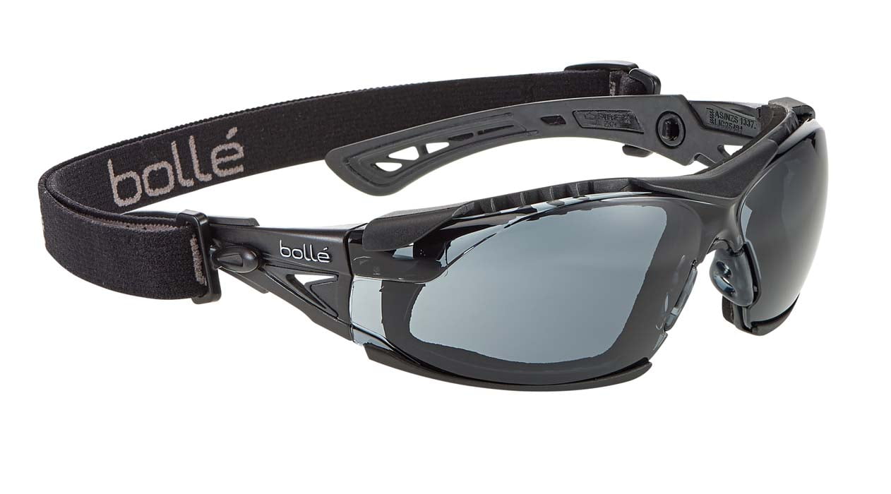 Bolle Rush Plus Safety Glasses Kit with Foam Gasket, Strap, Case & Cloth RUSHPFSPSFCMC (Smoke Lenses) (Min Qty 5)