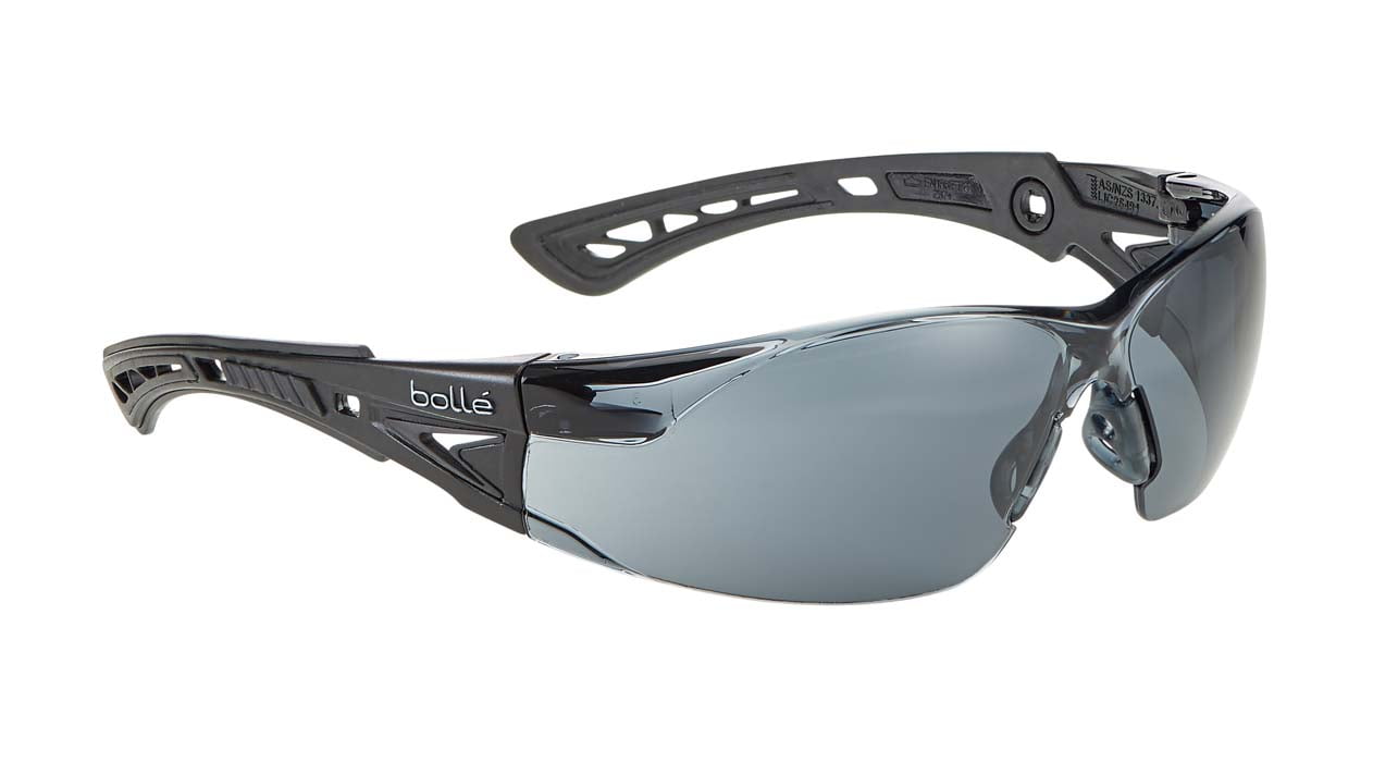 Bolle Rush Plus Safety Glasses Kit with Foam Gasket, Strap, Case & Cloth RUSHPFSPSFCMC (Smoke Lenses) (Min Qty 5)