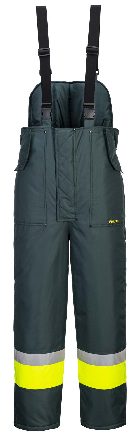 Huski Unisex Bib & Brace Freezer Pants K8046 (Forest Green/Yellow)