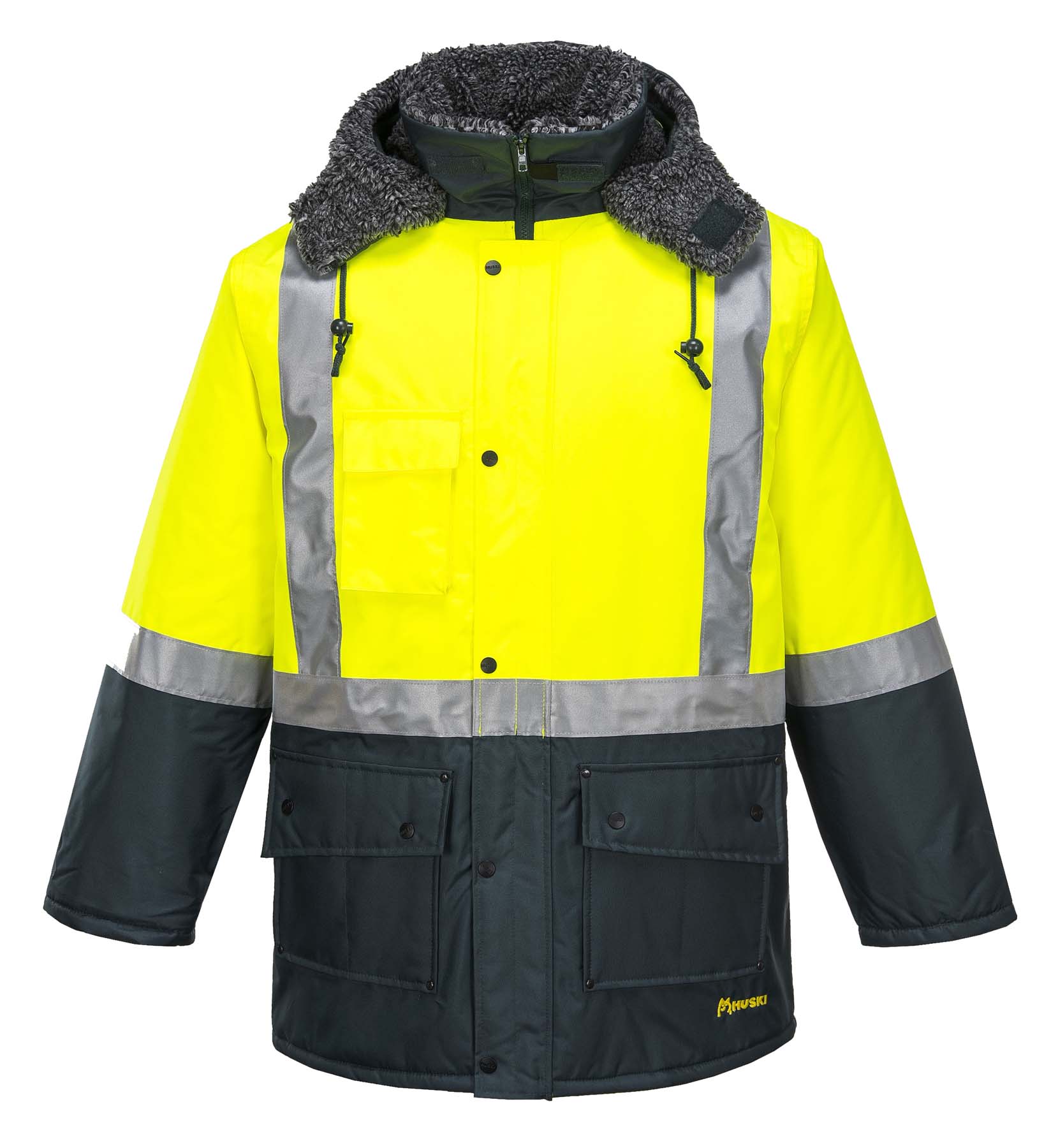 Huski Unisex Hi Vis Freezer Jacket (K8044) (Yellow/Forest Green)