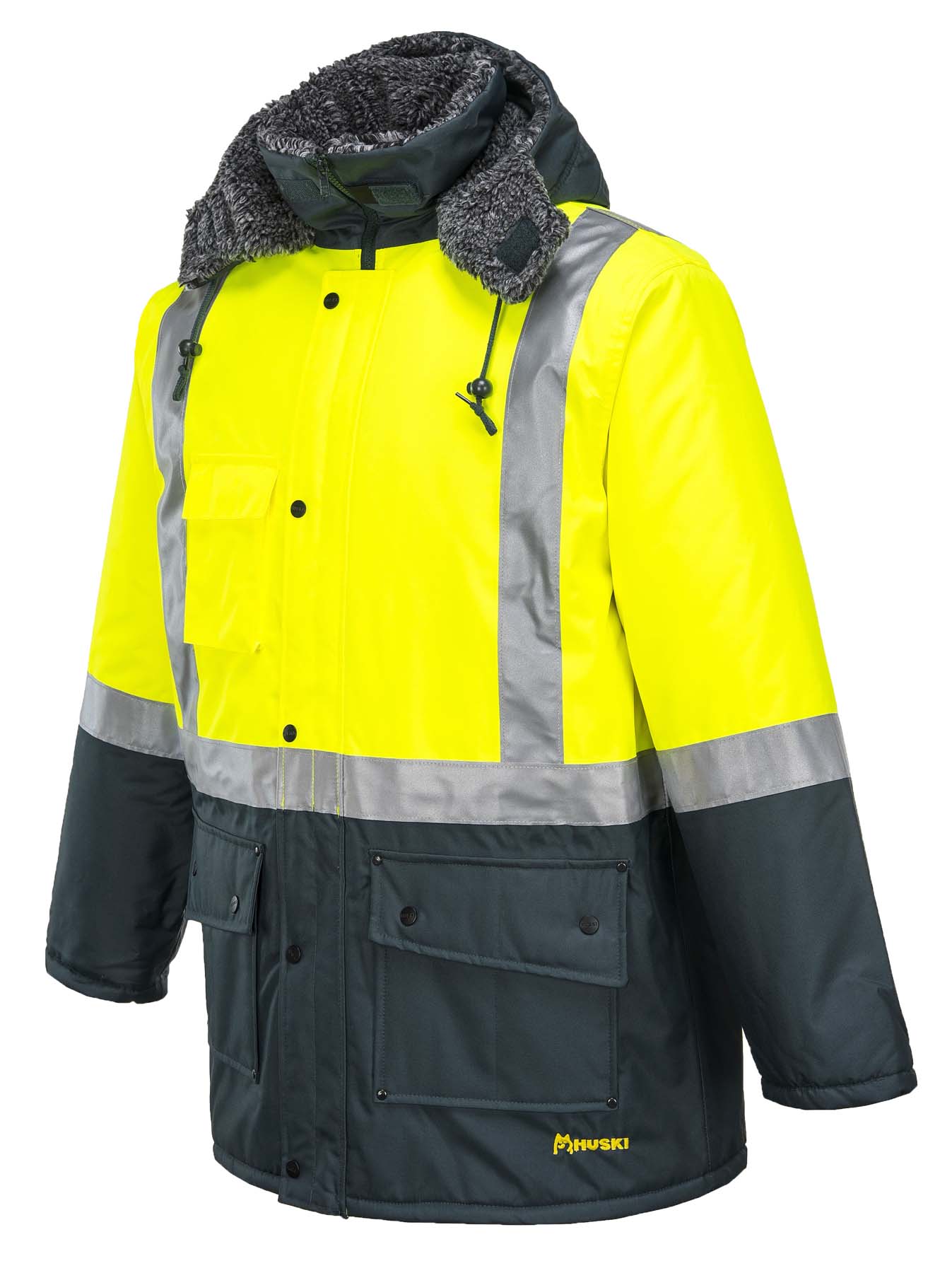 Huski Unisex Hi Vis Freezer Jacket (K8044) (Yellow/Forest Green)