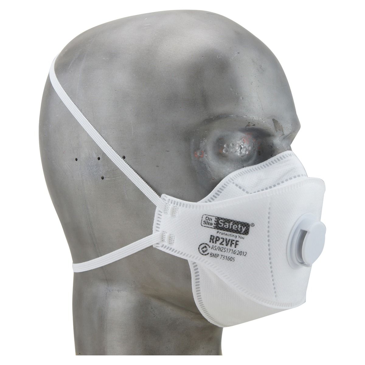 On Site Safety P2 Flat Fold Disposable Respirator Mask with Valve RP2VFF - Box of 10
