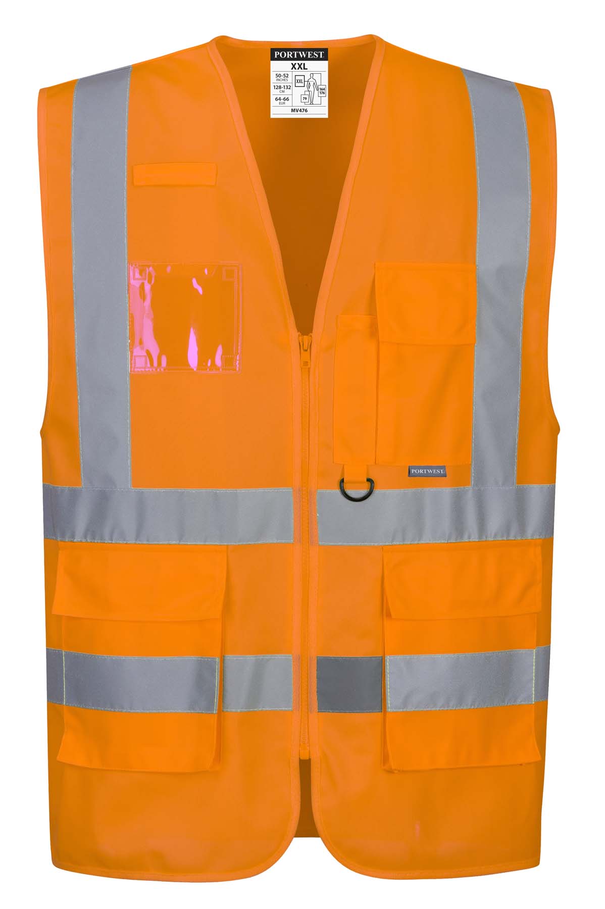 Portwest Unisex Executive Reflective Taped Hi Vis Vest with Zip and Pockets MV476 (Orange)