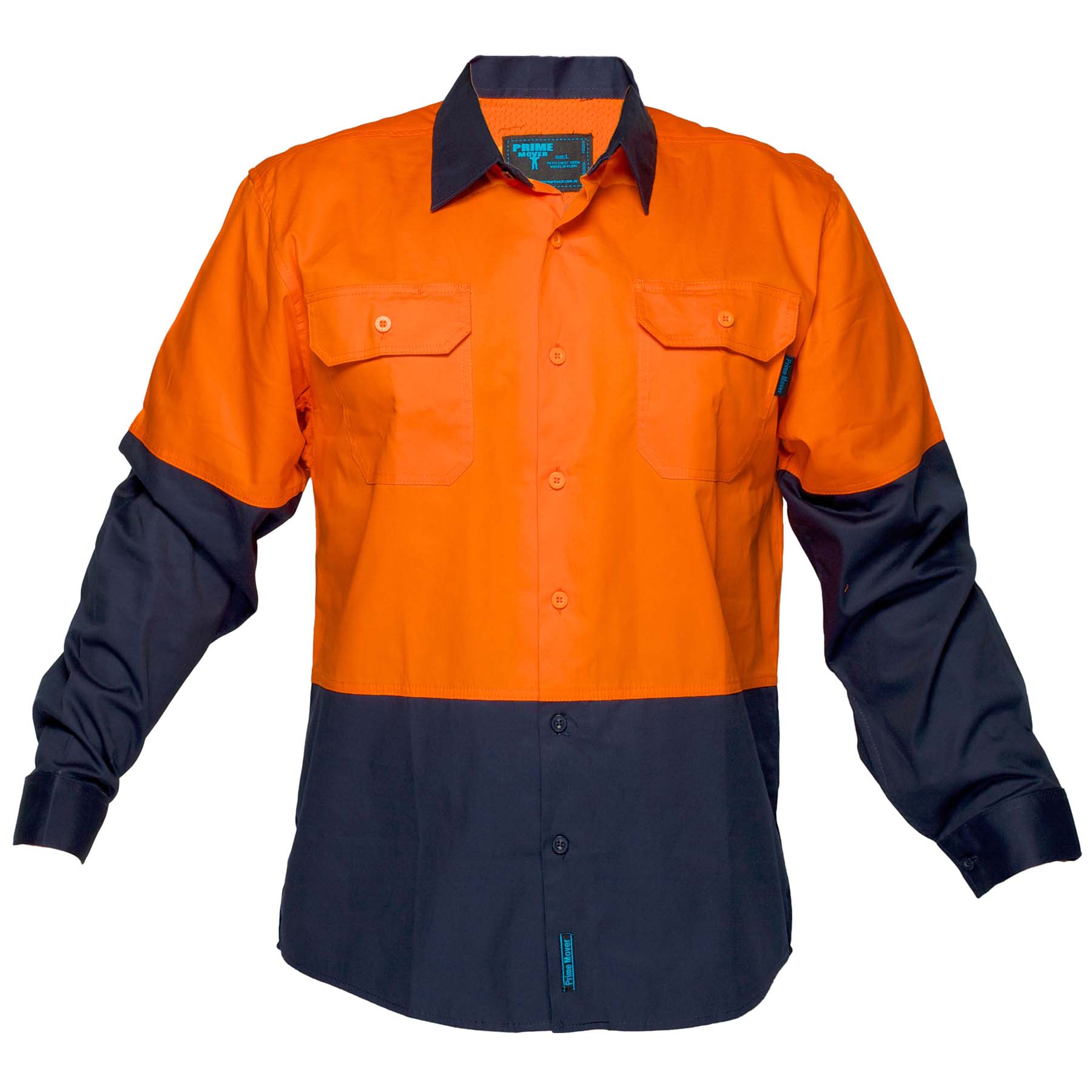 Portwest Unisex Lightweight Long Sleeve Hi Vis Shirt MS801 (155 gsm Cotton Drill) (Orange/Navy)
