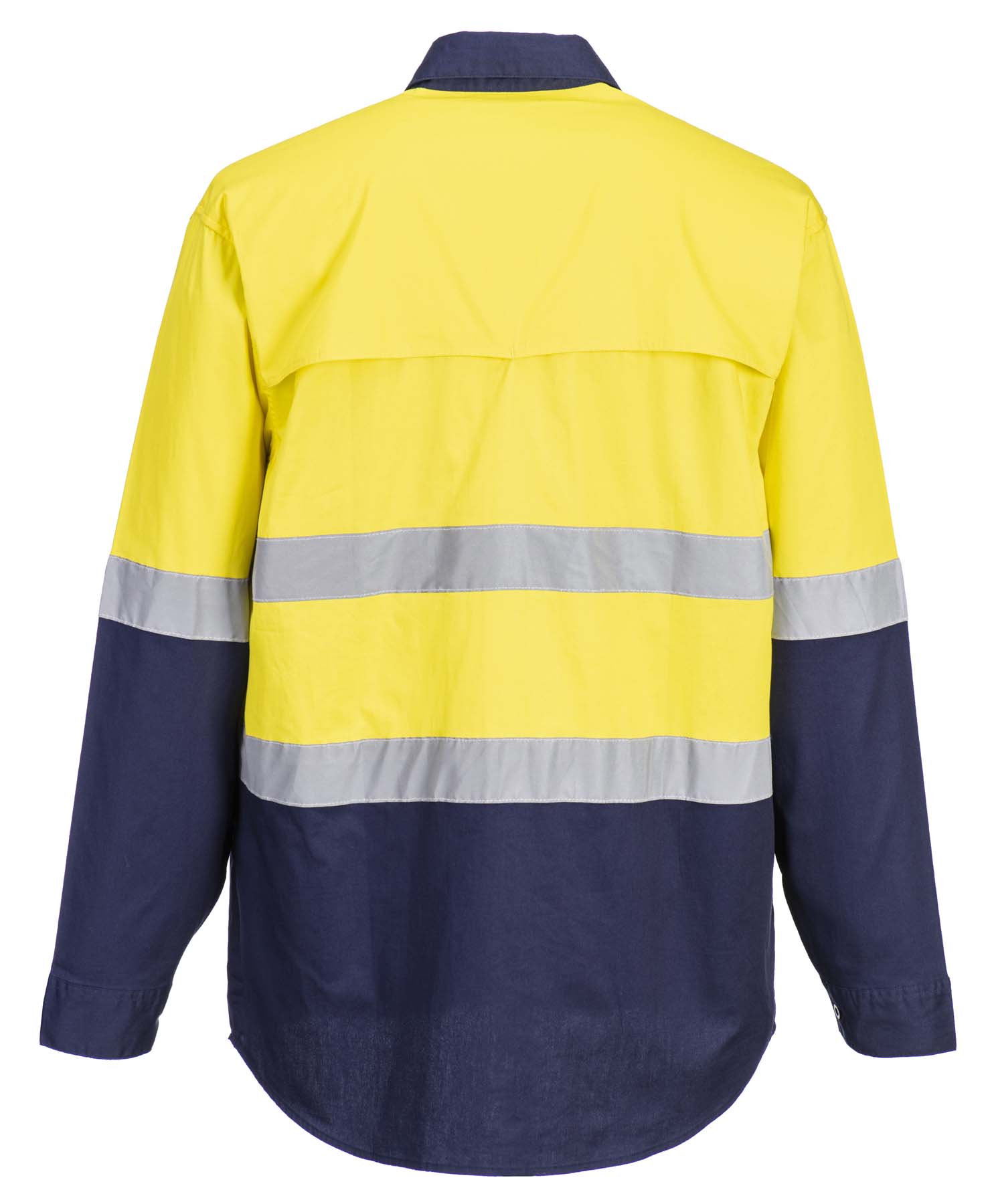 Portwest Unisex Lightweight Reflective Taped Long Sleeve Hi Vis Shirt MA803 (155 gsm Cotton Drill) (Yellow/Navy)