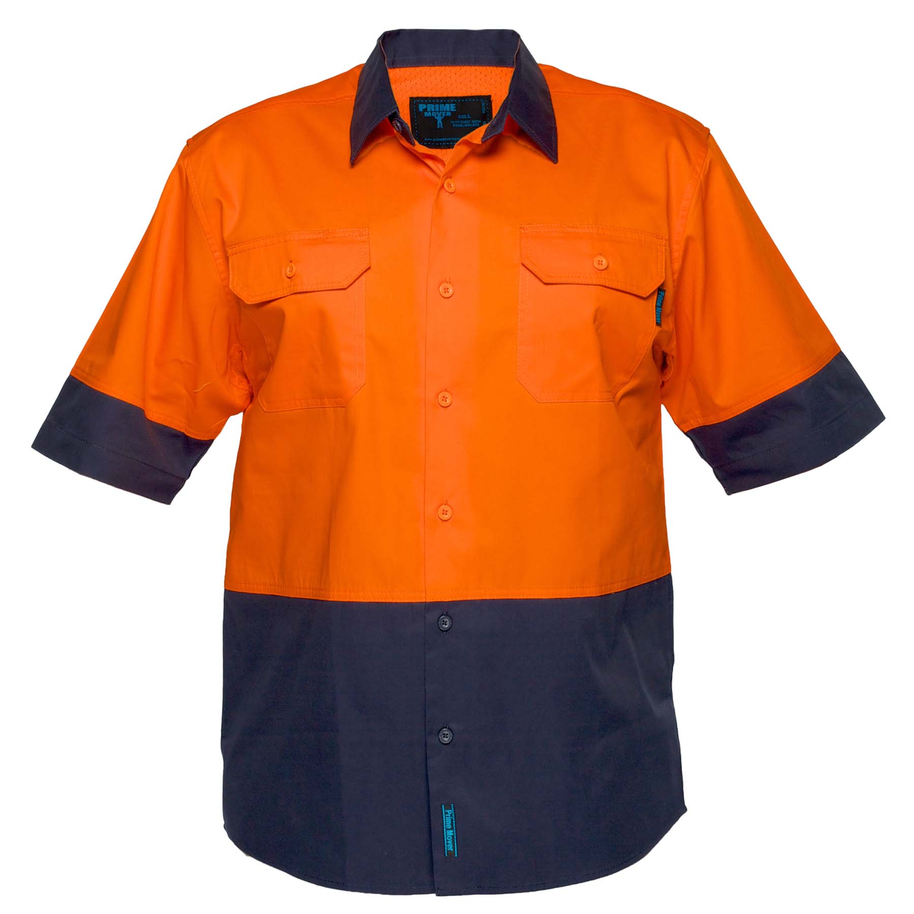 Portwest Unisex Lightweight Short Sleeve Hi Vis Shirt MS802 (155 gsm Cotton Drill) (Orange/Navy)