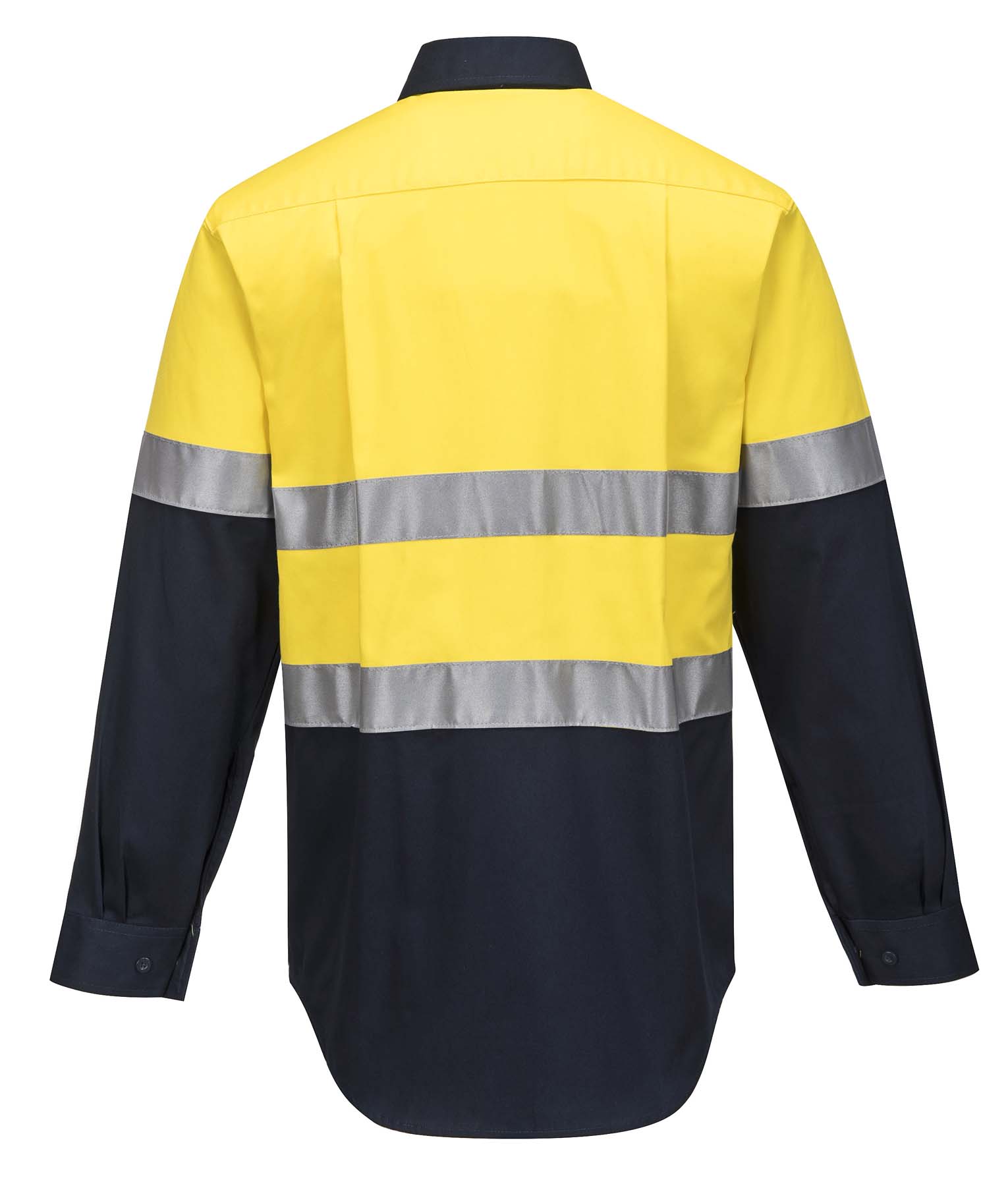 Portwest Unisex Reflective Taped Long Sleeve Hi Vis Shirt MA101 (185 gsm Cotton Drill) (Yellow/Navy)