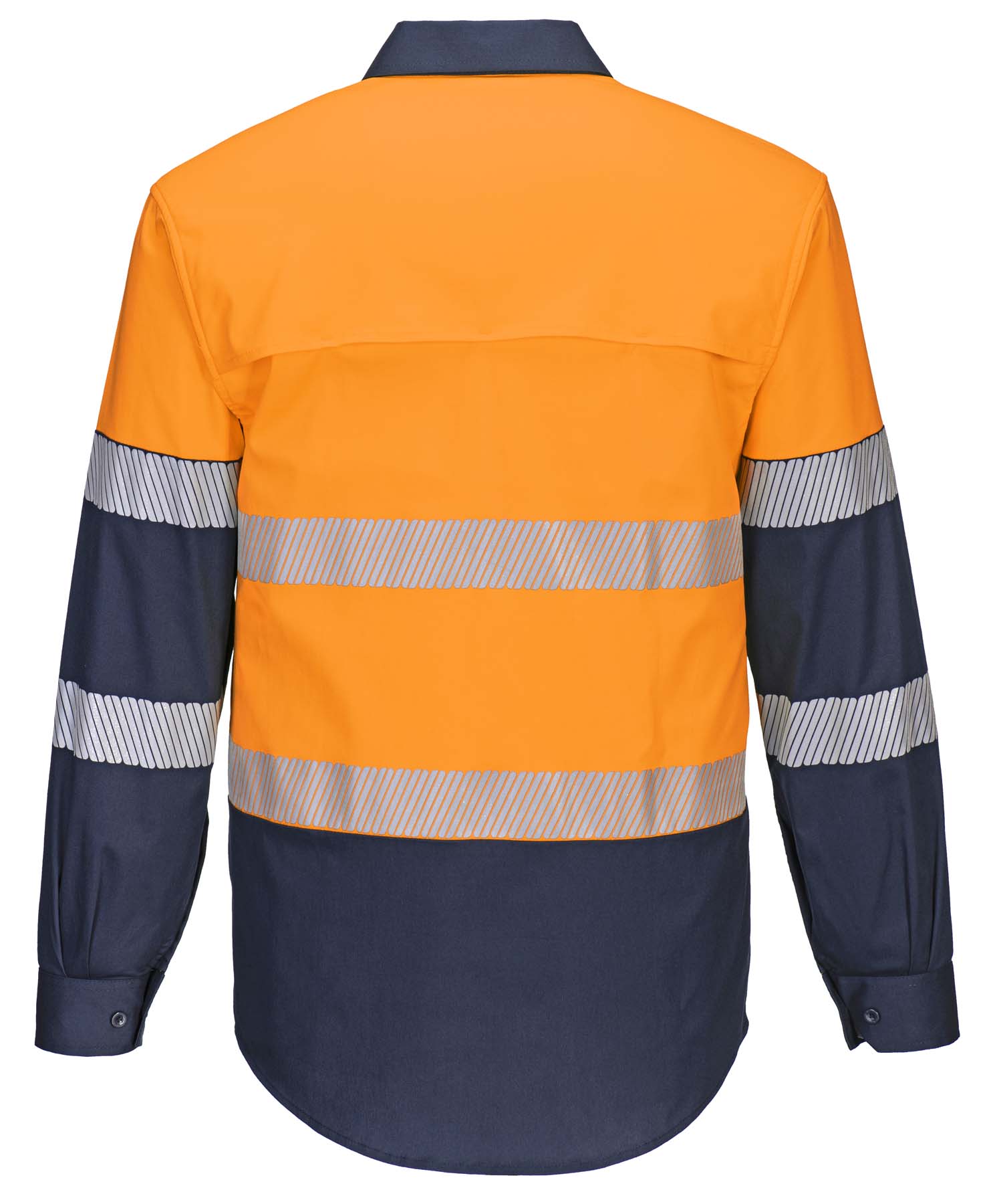 Portwest Unisex Stretch Lightweight Reflective Taped Long Sleeve Hi Vis Shirt MS105 (145 gsm Cotton) (Orange/Navy)
