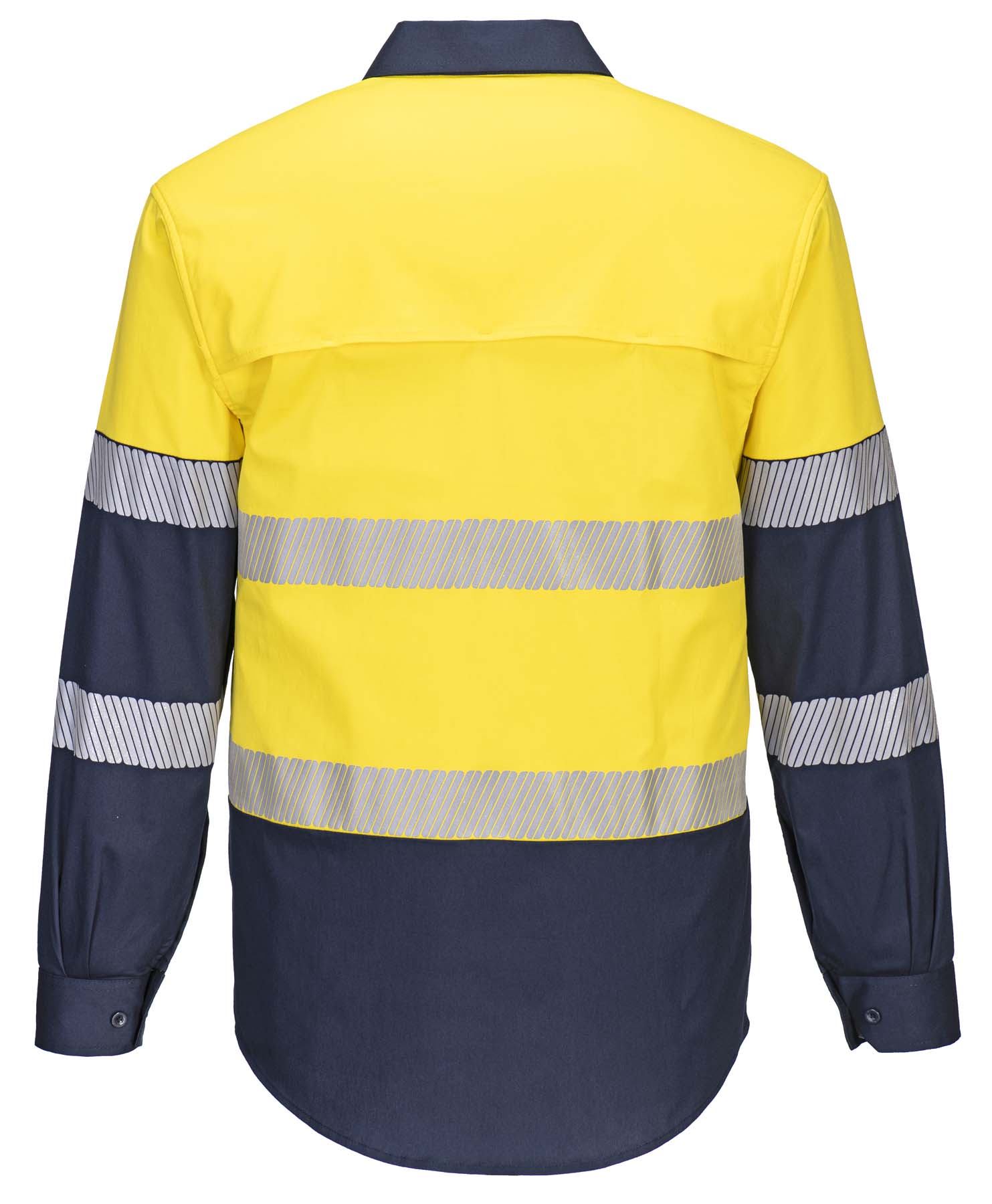 Portwest Unisex Stretch Lightweight Reflective Taped Long Sleeve Hi Vis Shirt MS105 (145 gsm Cotton) (Yellow/Navy)