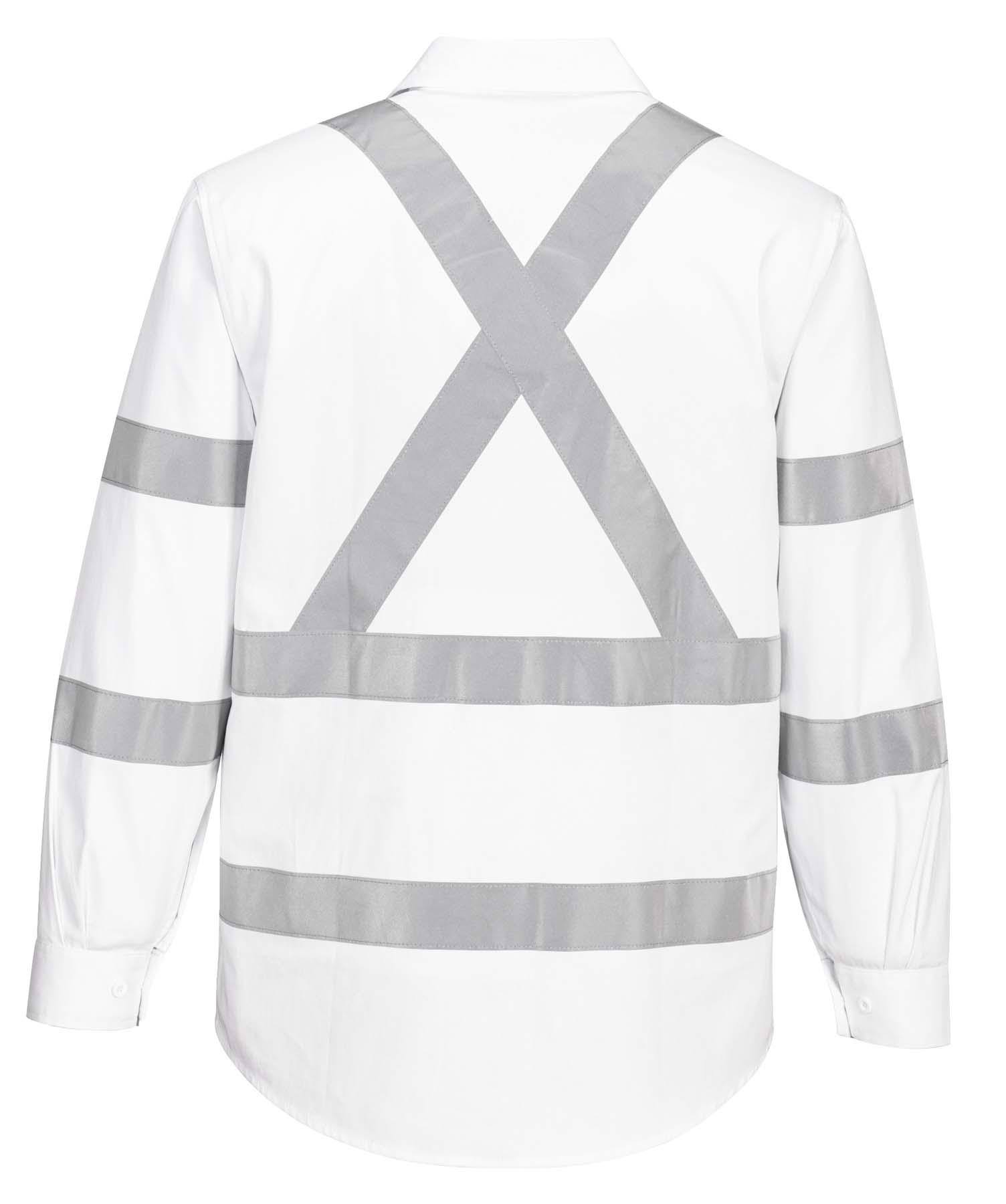 Portwest Unisex X Back Reflective Taped Long Sleeve Hi Vis Shirt MX303 (190 gsm Cotton Drill) (White)