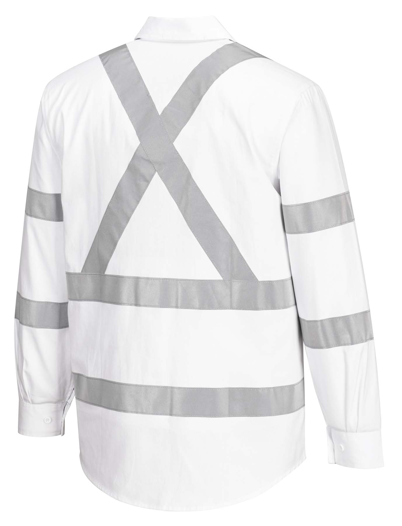 Portwest Unisex X Back Reflective Taped Long Sleeve Hi Vis Shirt MX303 (190 gsm Cotton Drill) (White)