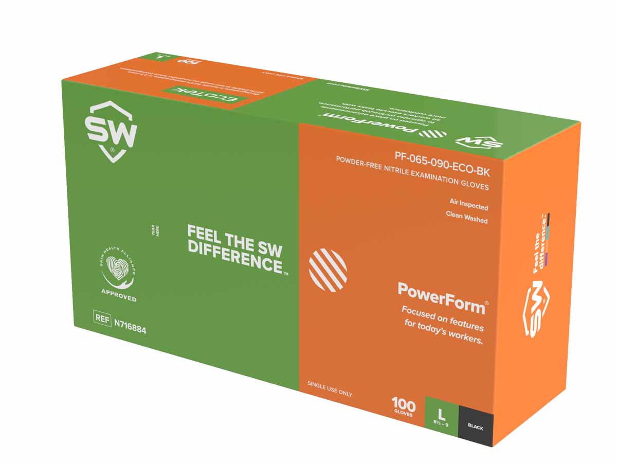 SW Safety PowerForm Ecotek Biodegradable Black Nitrile Gloves N71688 (Powder Free) - Box of 100