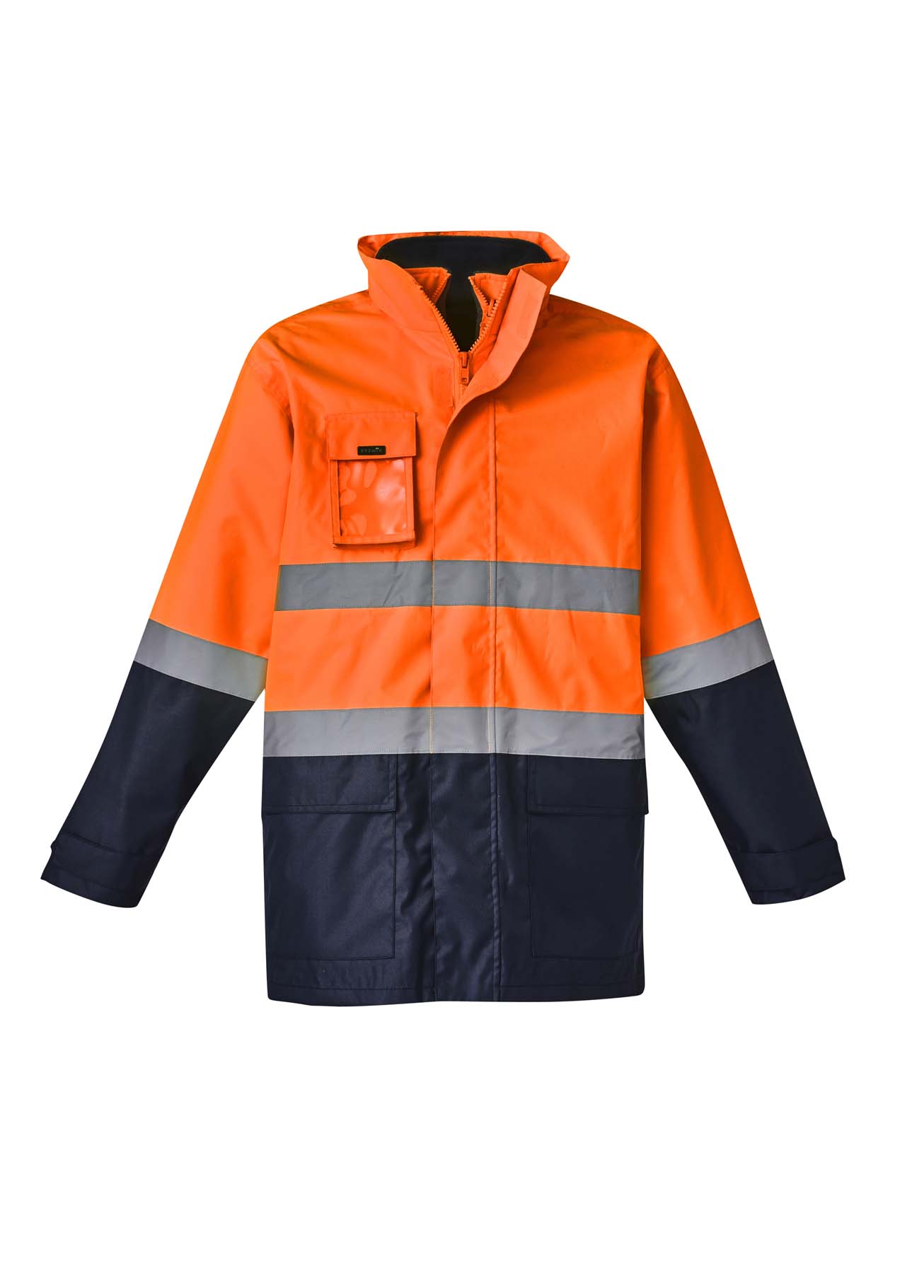 Syzmik Men's 4 in 1 Reflective Taped Hi Vis Rain Jacket ZJ220 (Orange/Navy)
