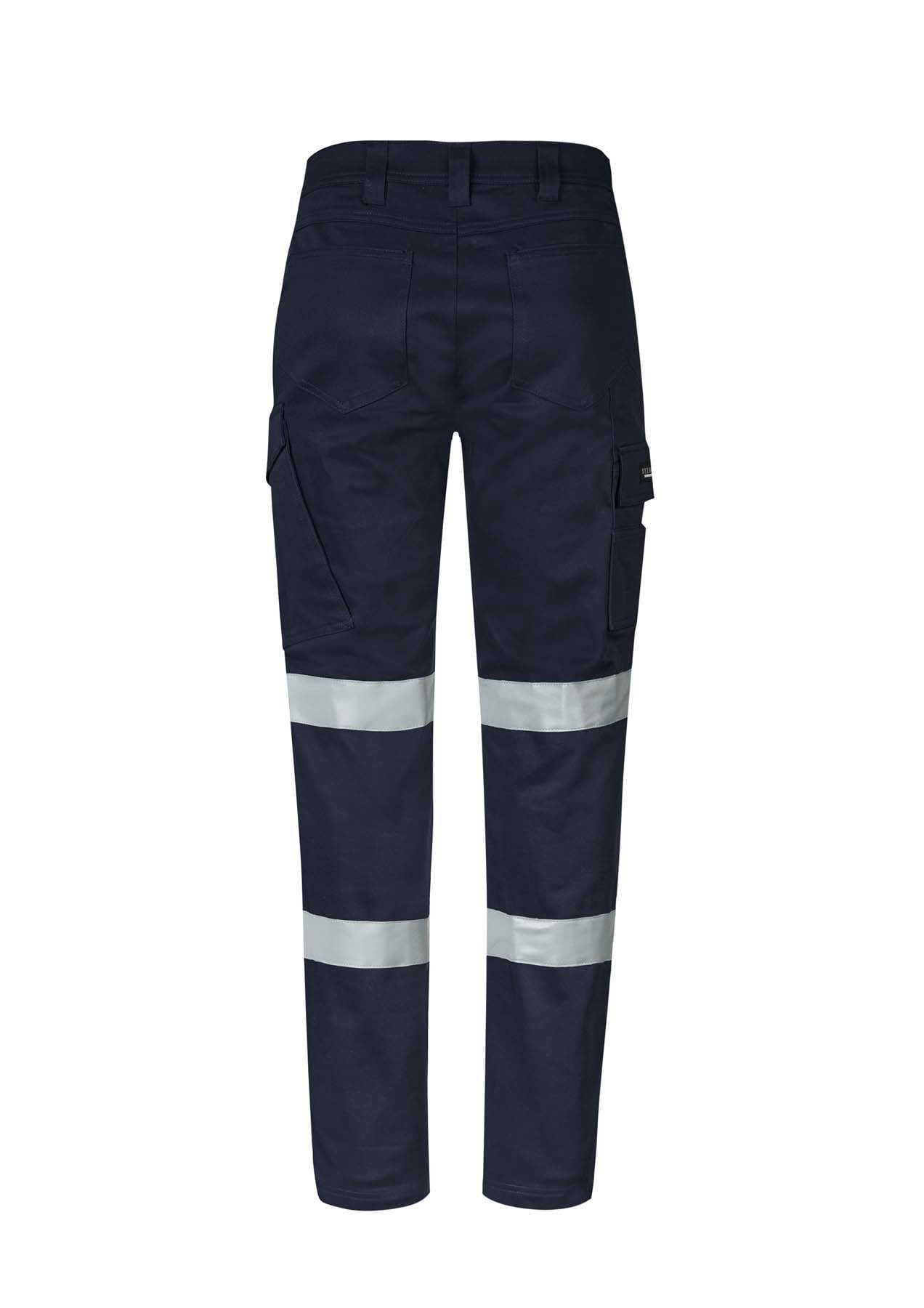 Syzmik Men's Essential Stretch Reflective BioMotion Taped Cargo Hi Vis Pants ZP923 (280 gsm Cotton) (Navy)