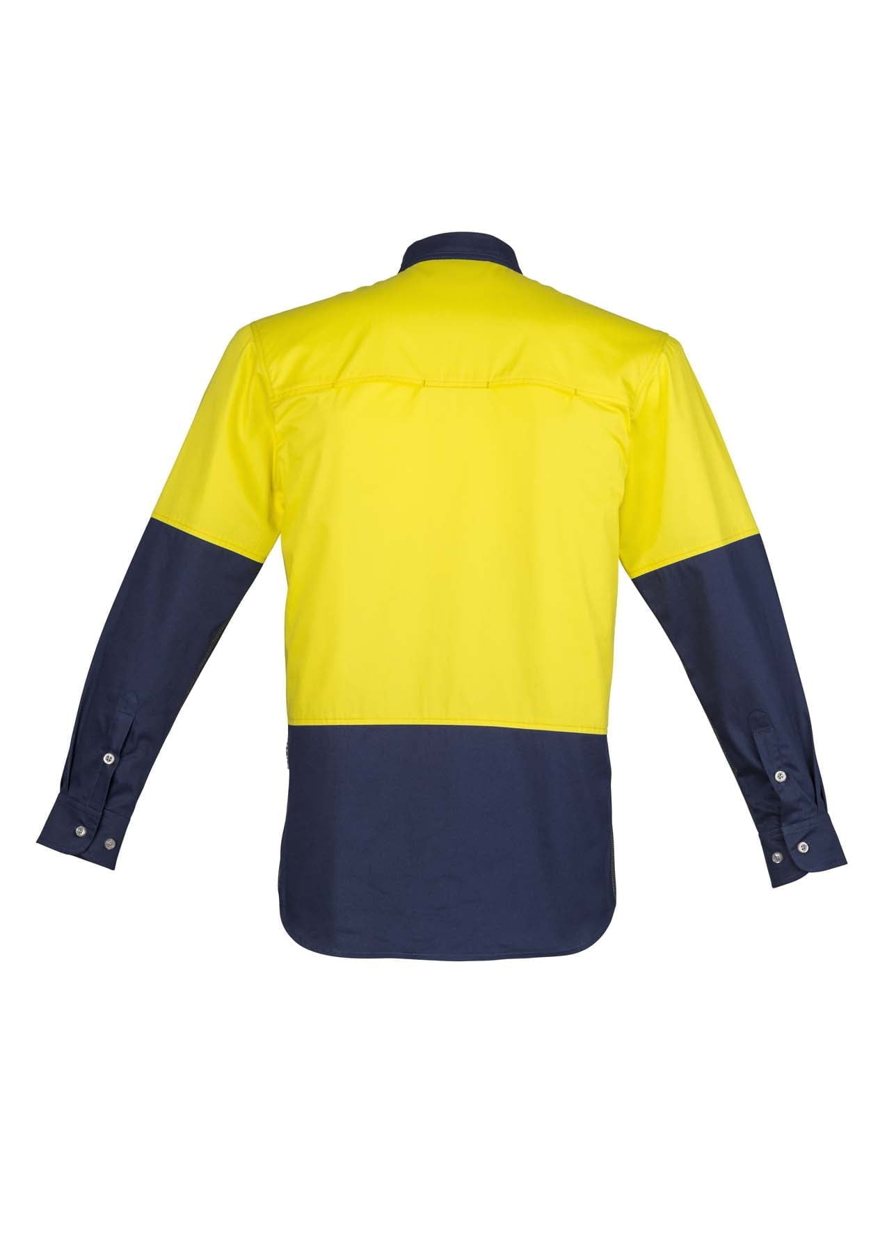 Syzmik Men's Industrial Long Sleeve Hi Vis Shirt ZW122 (170 gsm Cotton Twill) (Yellow/Navy)