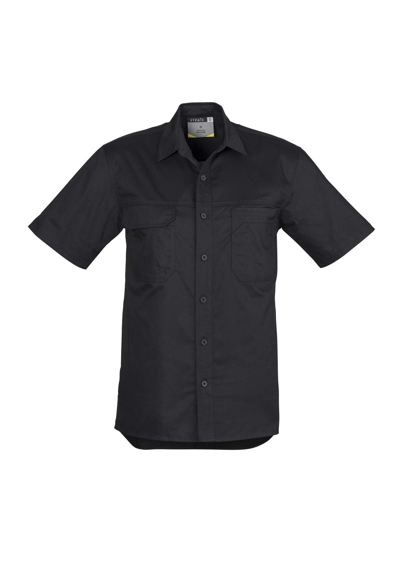 Syzmik Men's Lightweight Tradie Short Sleeve Work Shirt ZW120 (145 gsm Cotton Twill) (Black)