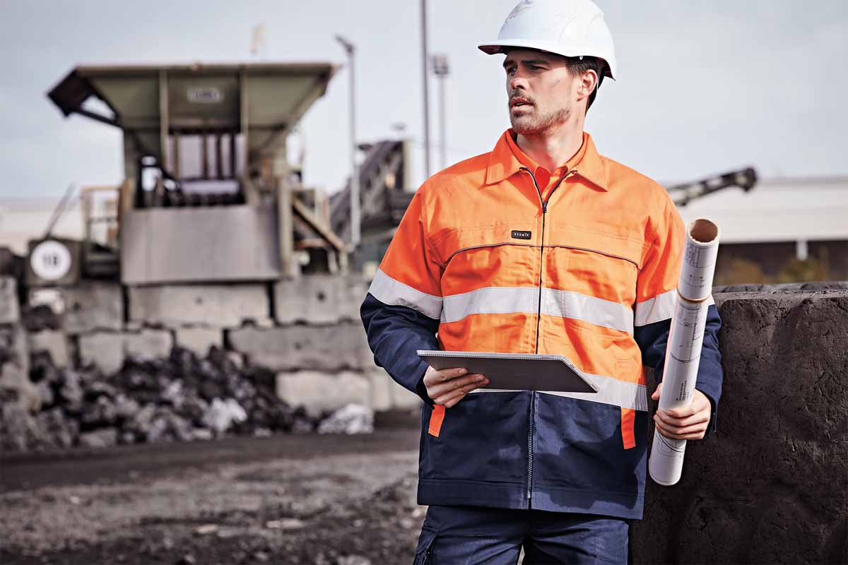 Syzmik Men's Reflective Taped Hi Vis Cotton Drill Jacket ZJ590 (310 gsm Cotton Drill) (Yellow/Navy)