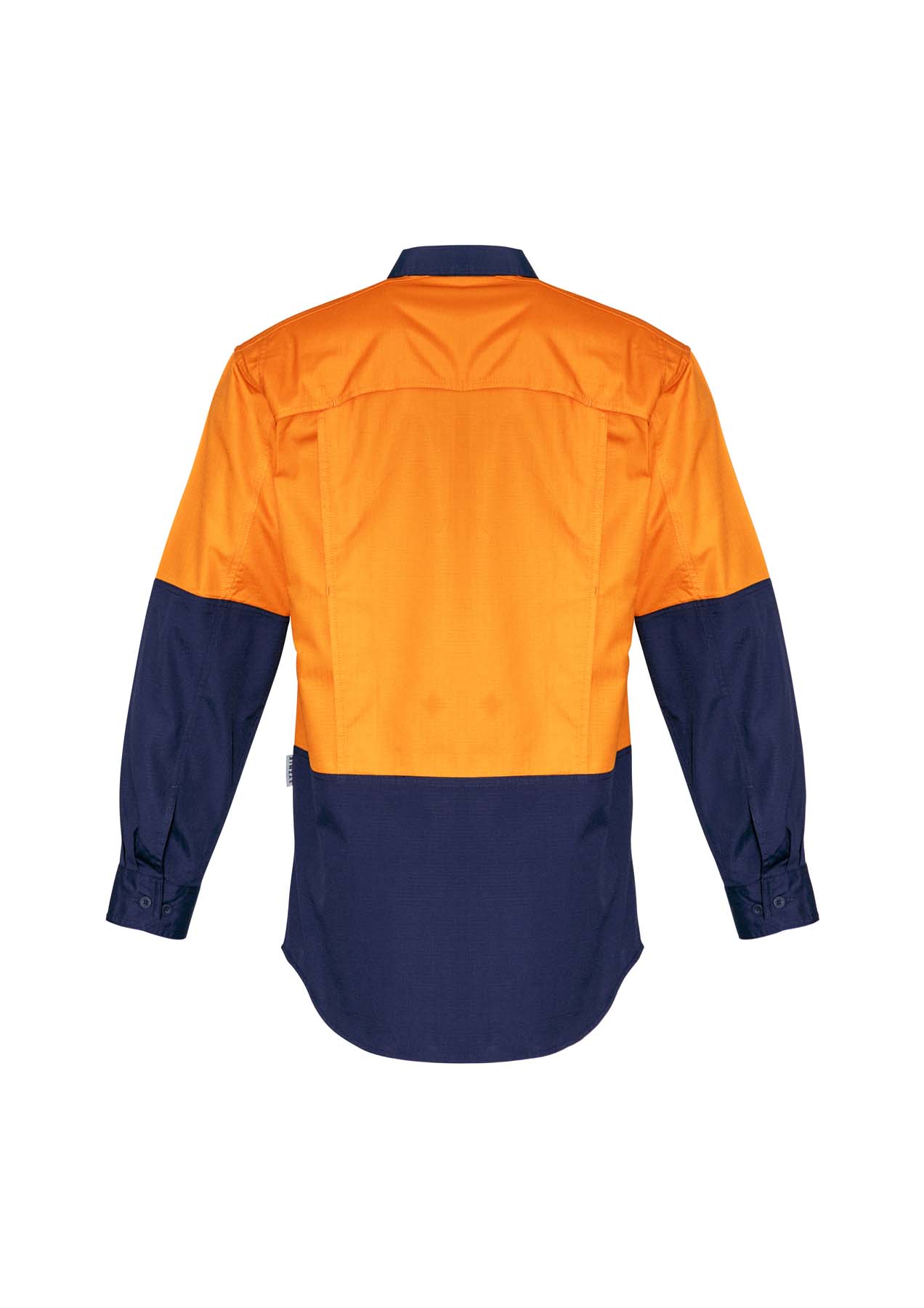 Syzmik Men's Rugged Cooling Long Sleeve Hi Vis Shirt ZW128 (145 gsm Cotton Ripstop) (Orange/Navy)