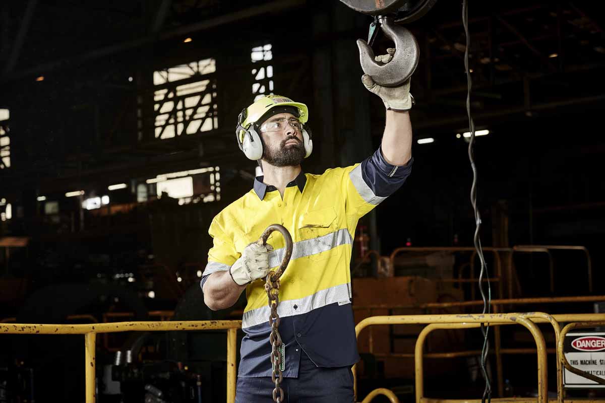 Syzmik Men's Rugged Cooling Lightweight Reflective Taped Long Sleeve Hi Vis Shirt ZW129 (145 gsm Cotton Ripstop) (Orange/Navy)