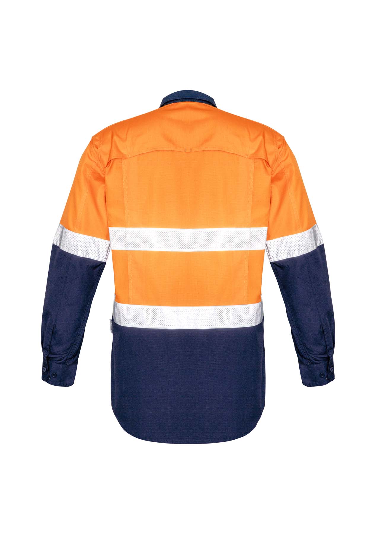 Syzmik Men's Rugged Cooling Lightweight Reflective Taped Long Sleeve Hi Vis Shirt ZW129 (145 gsm Cotton Ripstop) (Orange/Navy)