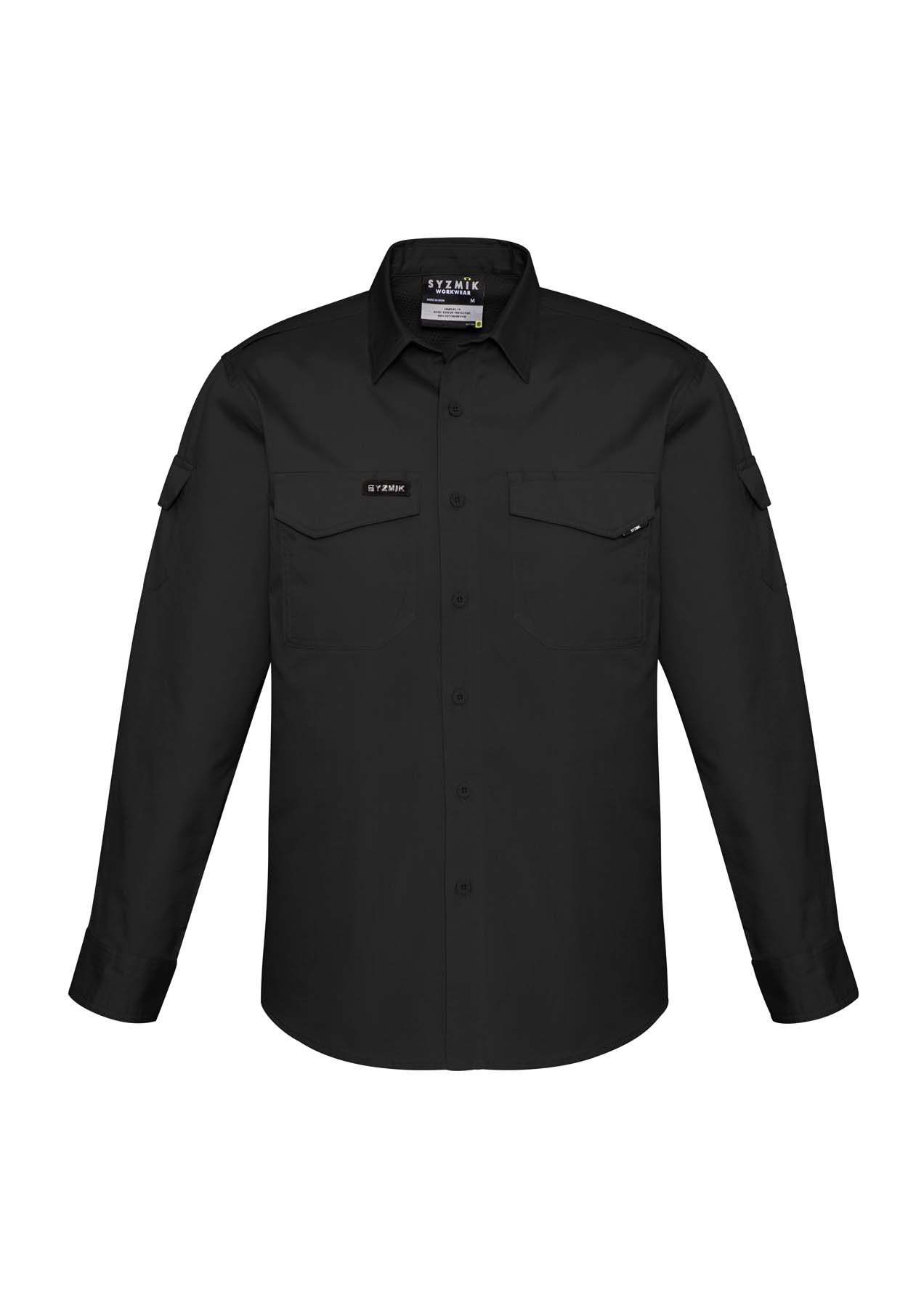 Syzmik Men's Rugged Cooling Long Sleeve Work Shirt ZW400 (145 gsm Cotton Ripstop) (Black)