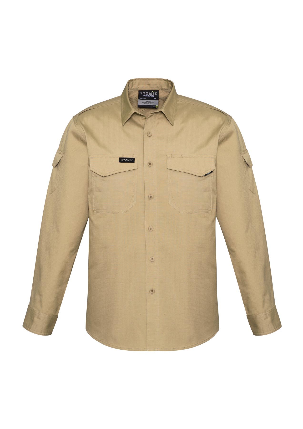 Syzmik Men's Rugged Cooling Long Sleeve Work Shirt ZW400 (145 gsm Cotton Ripstop) (Khaki)