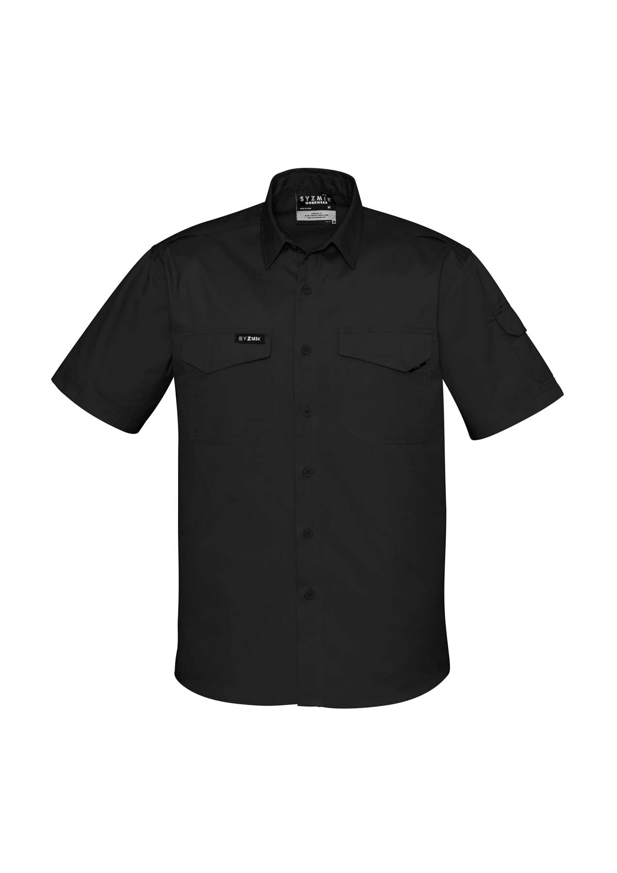 Syzmik Men's Rugged Cooling Short Sleeve Work Shirt ZW405 (145 gsm Cotton Ripstop) (Black)