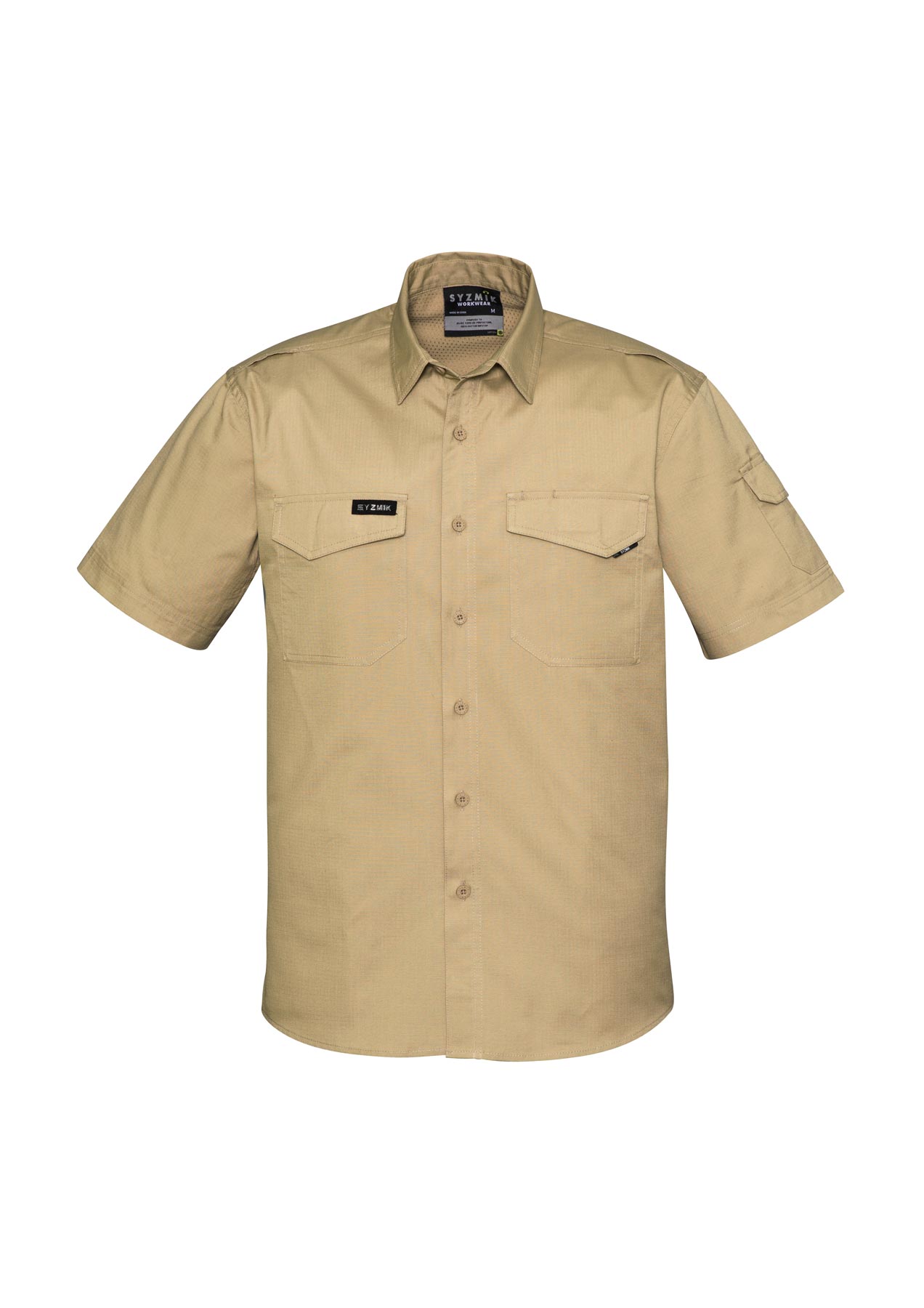 Syzmik Men's Rugged Cooling Short Sleeve Work Shirt ZW405 (145 gsm Cotton Ripstop) (Khaki)