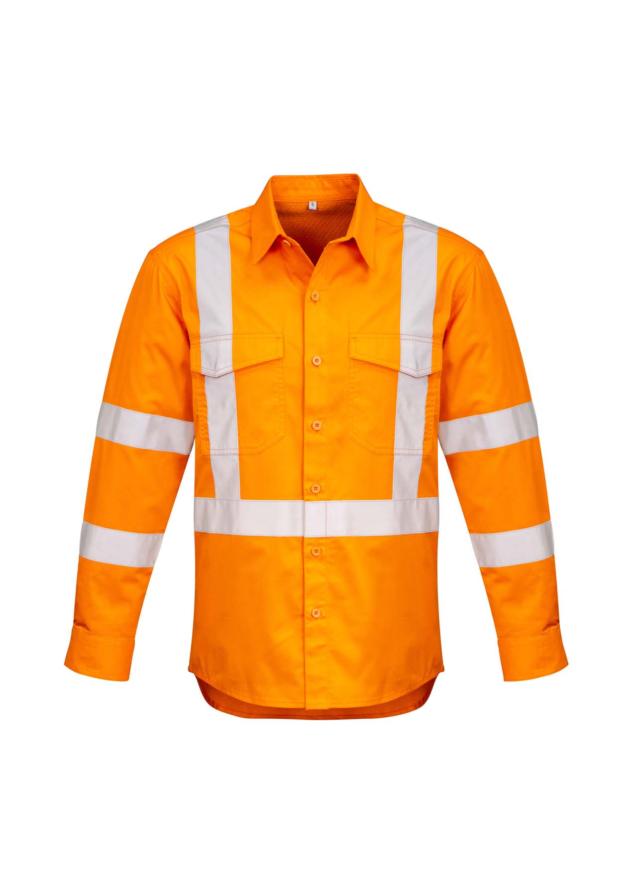 Syzmik Men's X Back Reflective Taped Long Sleeve Hi Vis Shirt ZW690 (150 gsm Cotton Twill) (Orange)