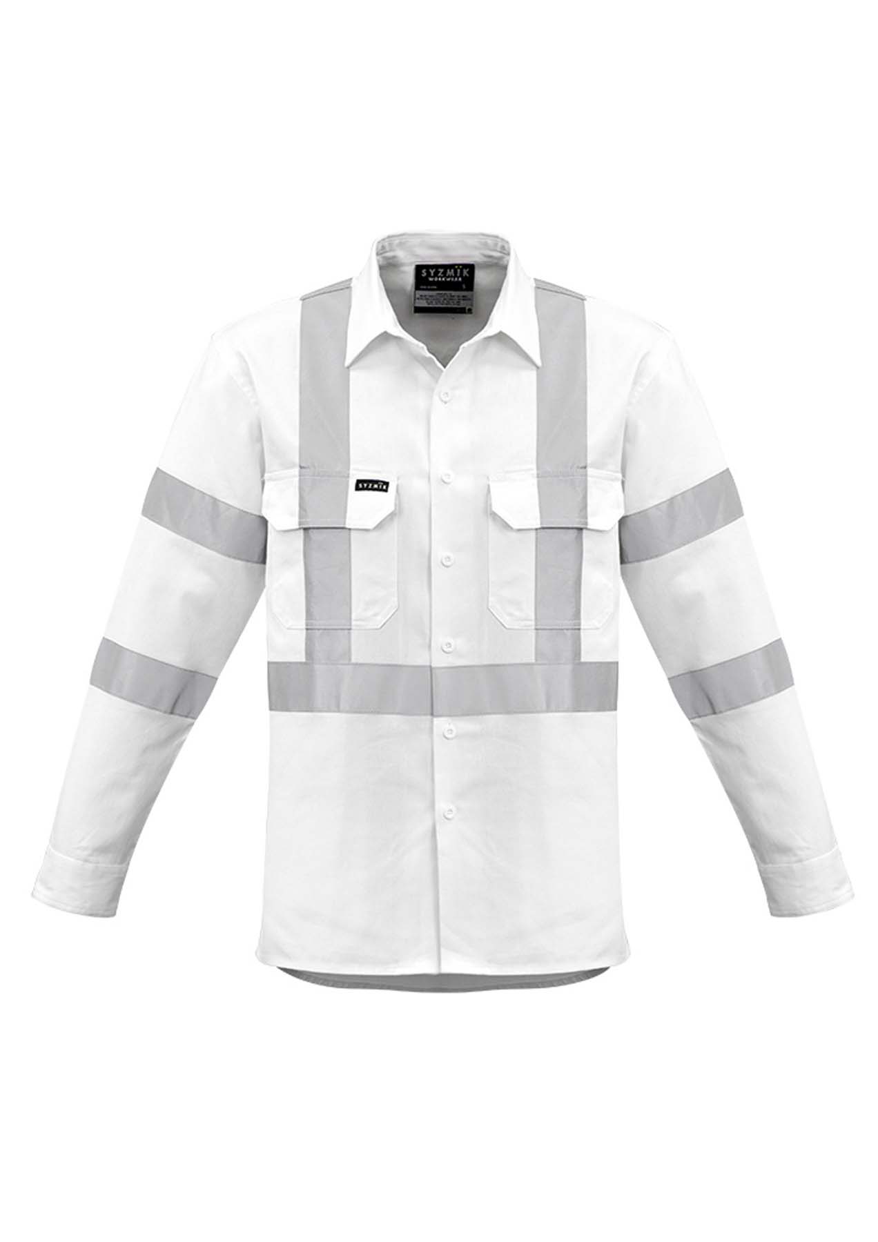 Syzmik Men's X Back Reflective BioMotion Taped Hi Vis Shirt ZW621 (190 gsm Cotton Drill) (White)