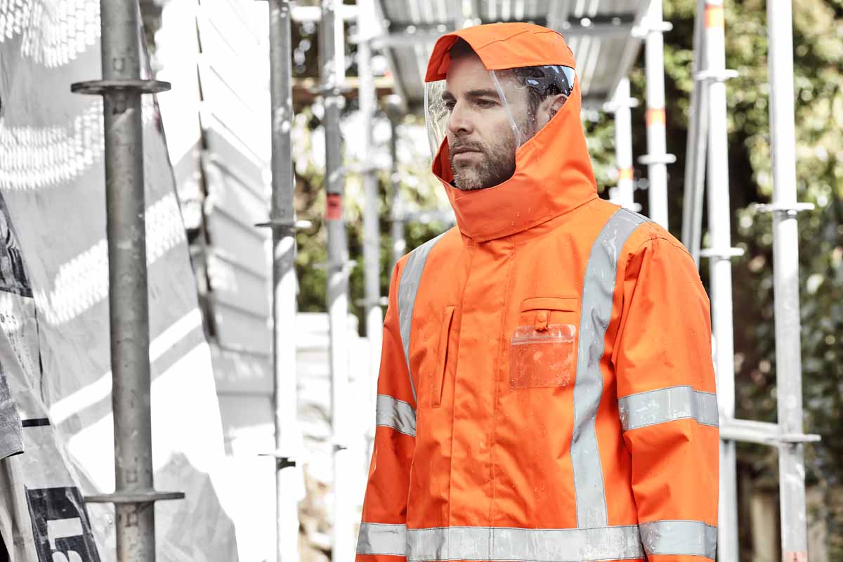 Syzmik Men's X Back Reflective Taped Hi Vis Waterproof Jacket ZJ616 (Orange/Navy)