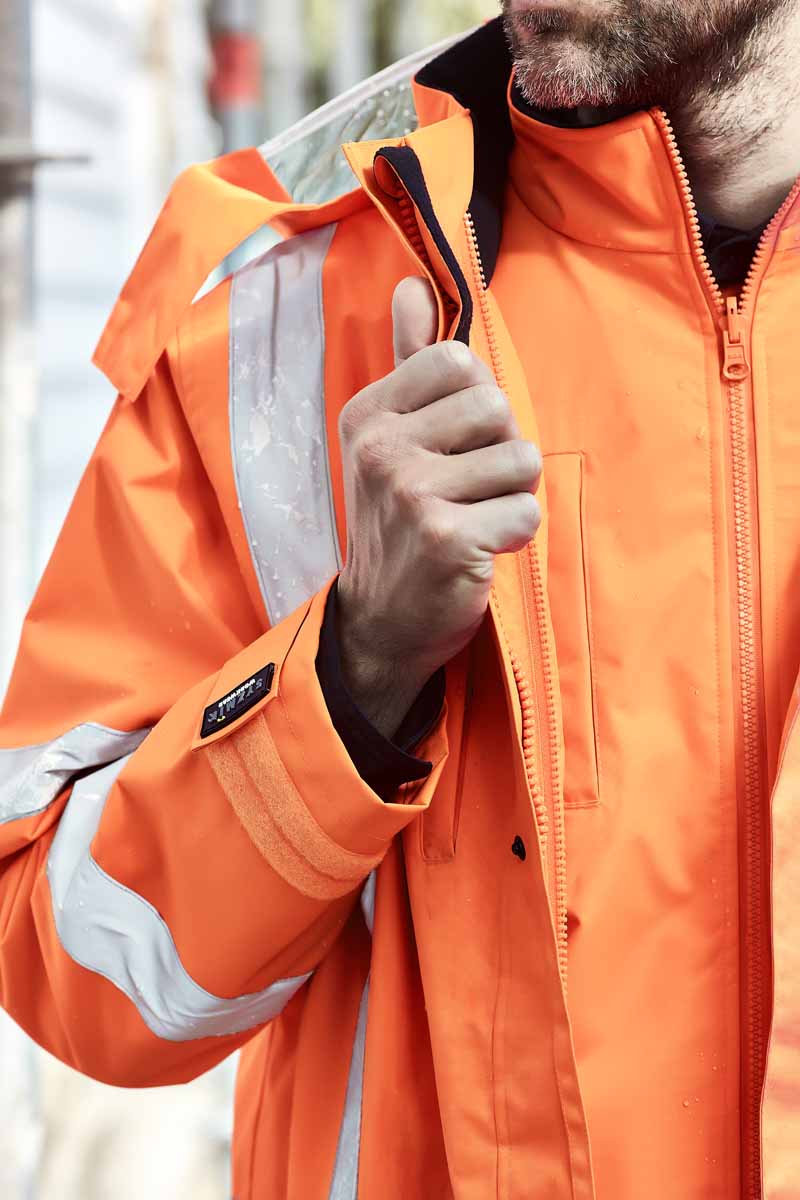 Syzmik Men's X Back Reflective Taped Hi Vis Waterproof Jacket ZJ616 (Orange/Navy)