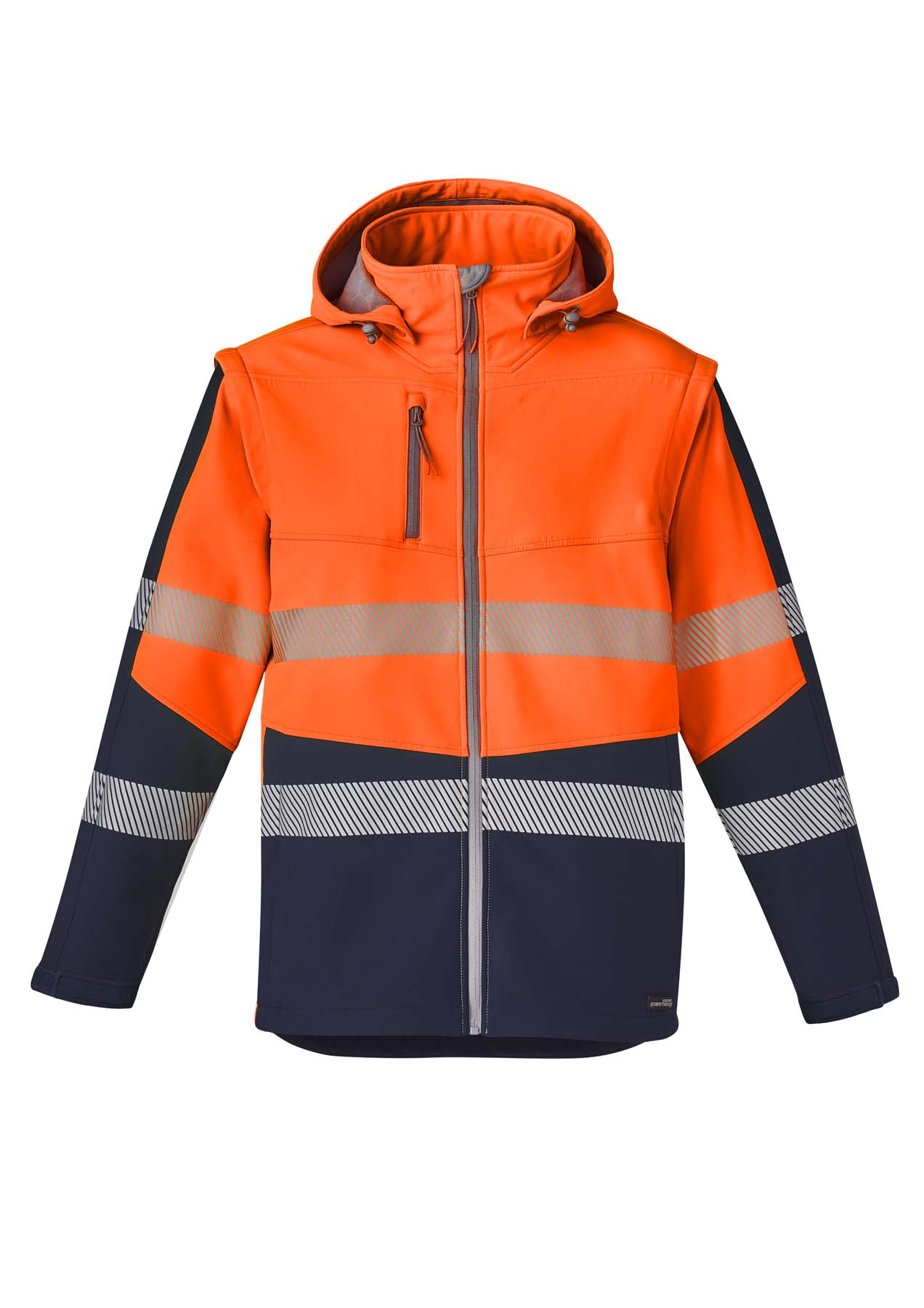 Syzmik Streetworx Unisex 2 in 1 Stretch Reflective Taped Hi Vis Softshell Jacket ZJ453 (Orange/Navy)