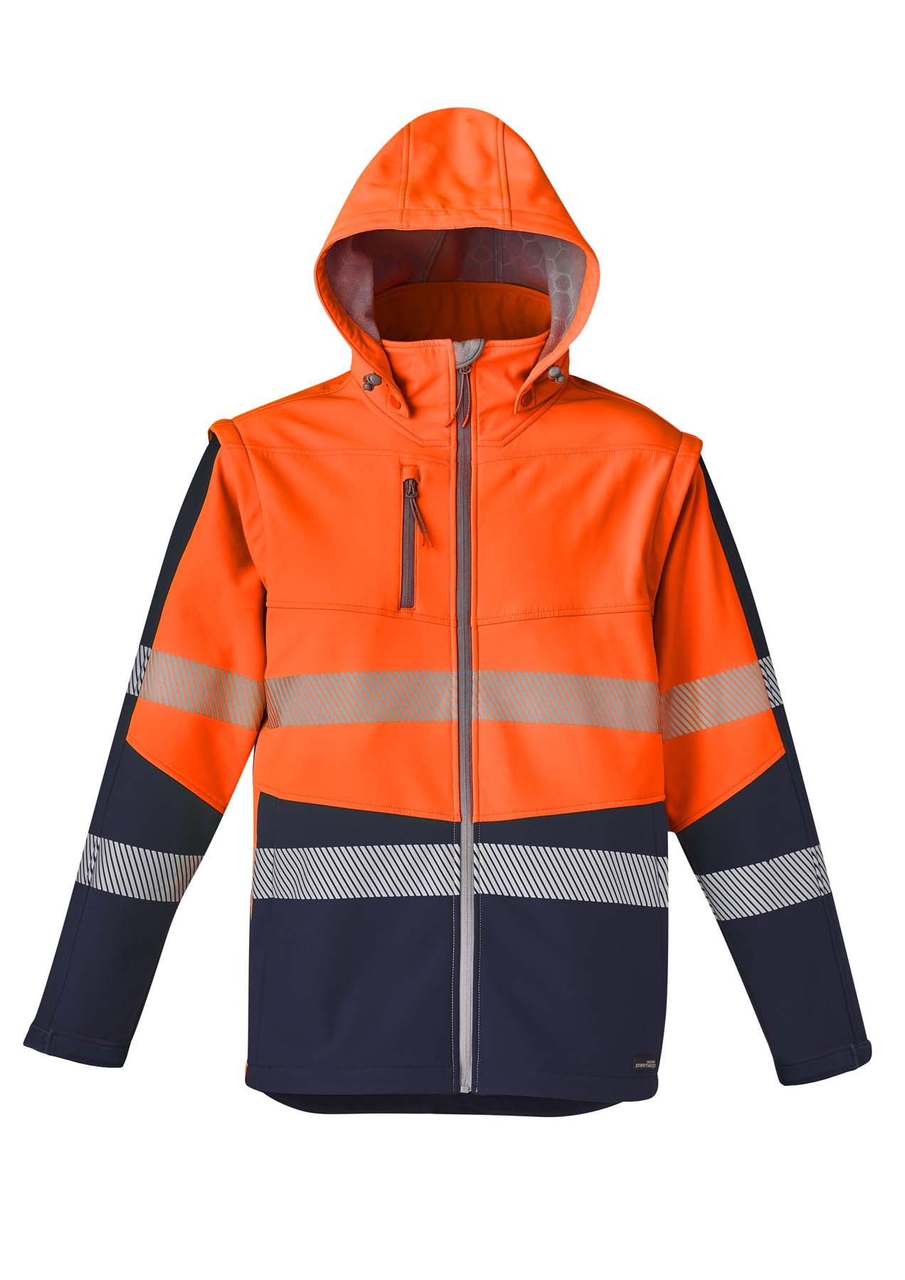 Syzmik Streetworx Unisex 2 in 1 Stretch Reflective Taped Hi Vis Softshell Jacket ZJ453 (Orange/Navy)
