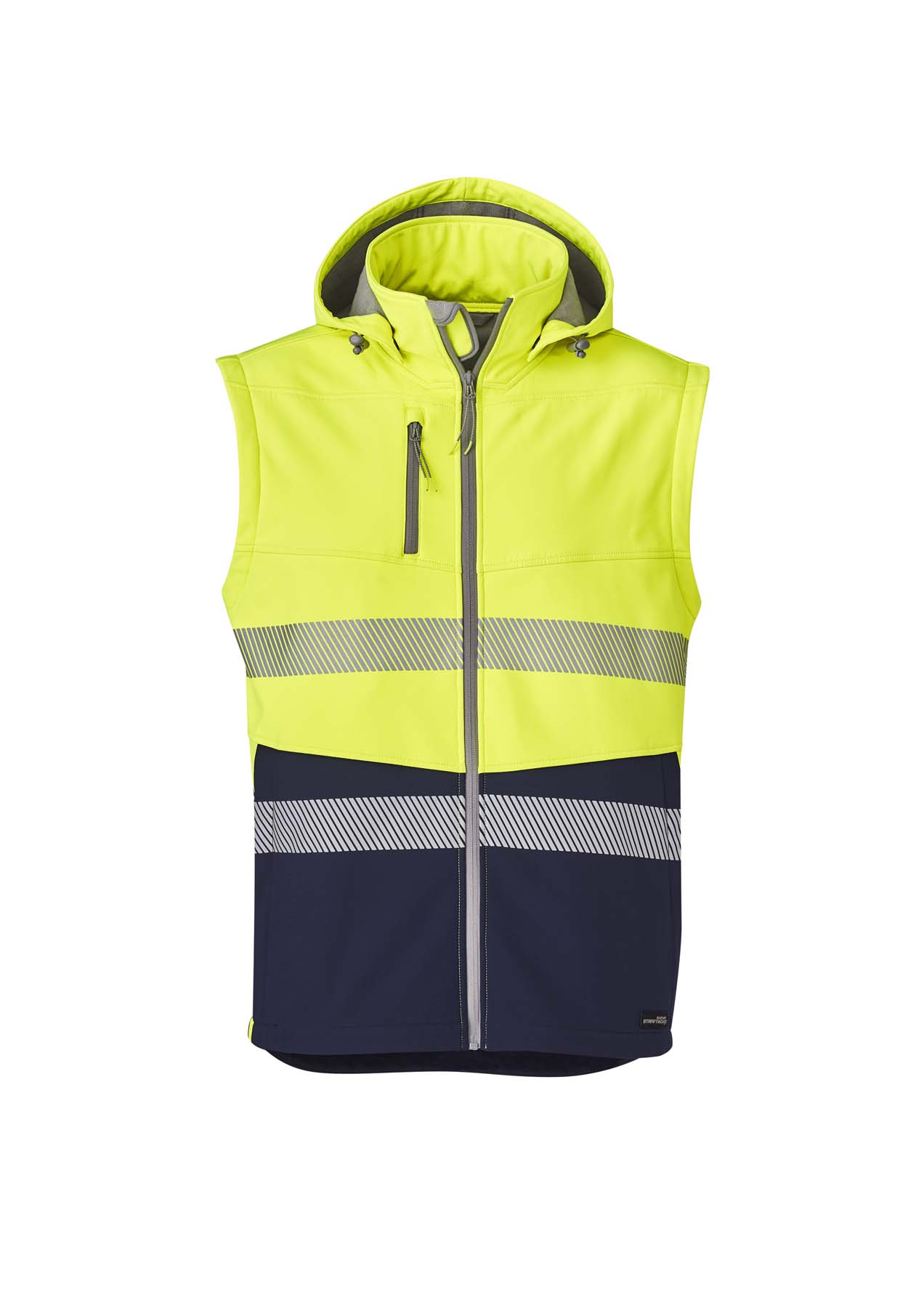 Syzmik Streetworx Unisex 2 in 1 Stretch Reflective Taped Hi Vis Softshell Jacket ZJ453 (Yellow/Navy)