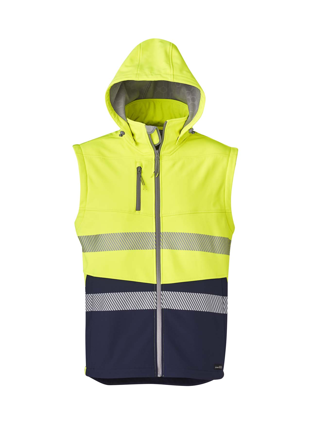 Syzmik Streetworx Unisex 2 in 1 Stretch Reflective Taped Hi Vis Softshell Jacket ZJ453 (Yellow/Navy)