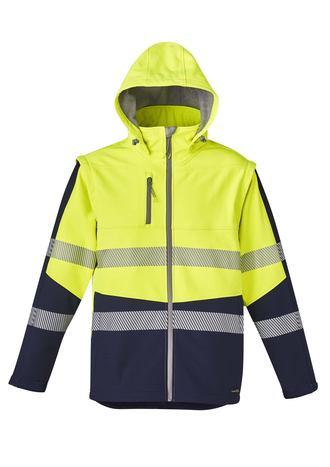 Syzmik Streetworx Unisex 2 in 1 Stretch Reflective Taped Hi Vis Softshell Jacket ZJ453 (Yellow/Navy)