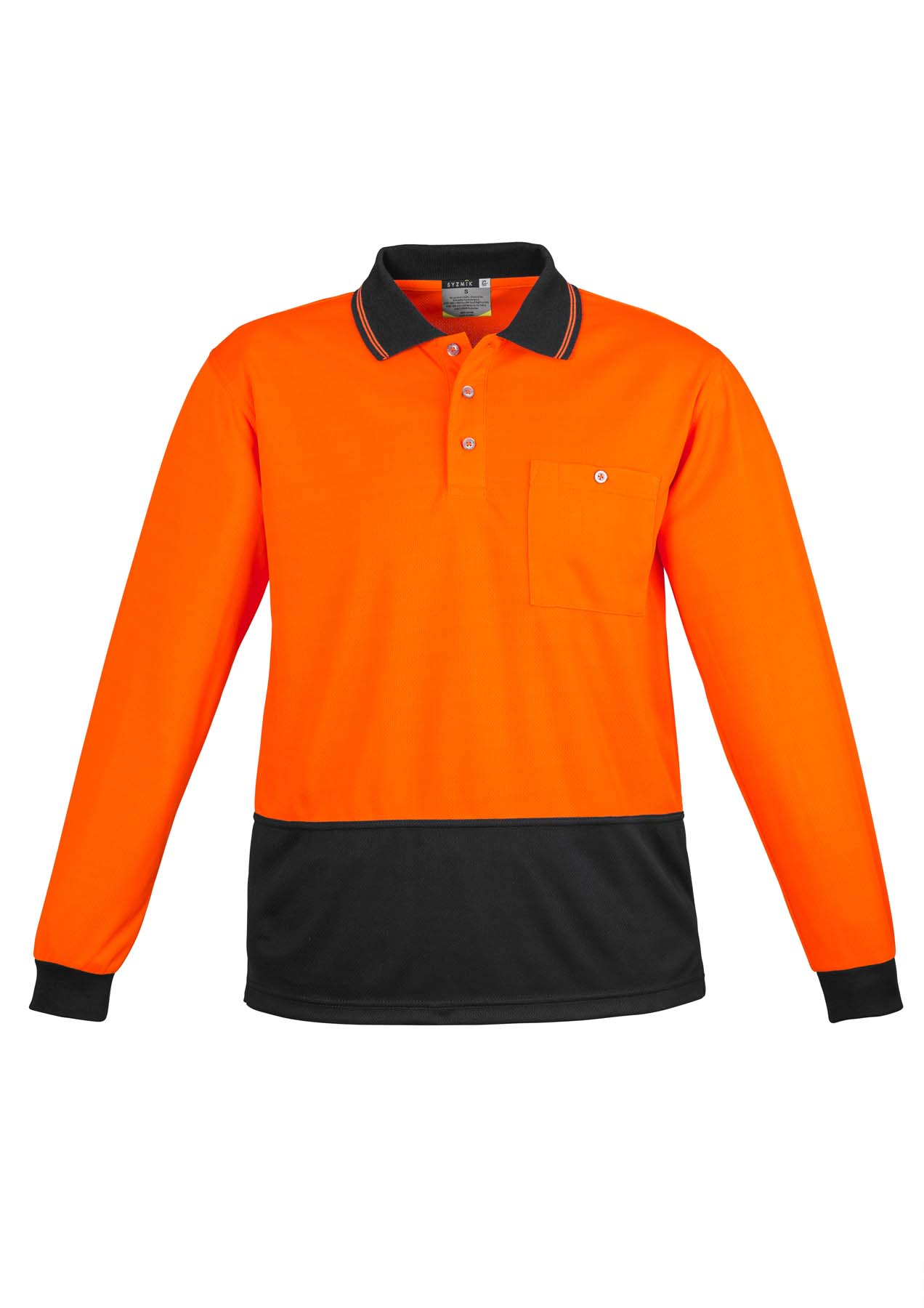Syzmik Unisex Basic Long Sleeve Hi Vis Polo Shirt ZH232 (175 gsm Polyester) (Orange/Black)