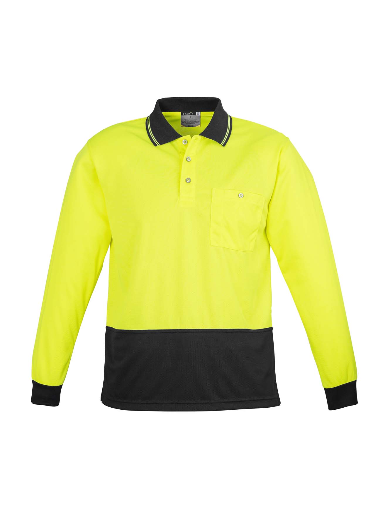 Syzmik Unisex Basic Long Sleeve Hi Vis Polo Shirt ZH232 (175 gsm Polyester) (Yellow/Black)