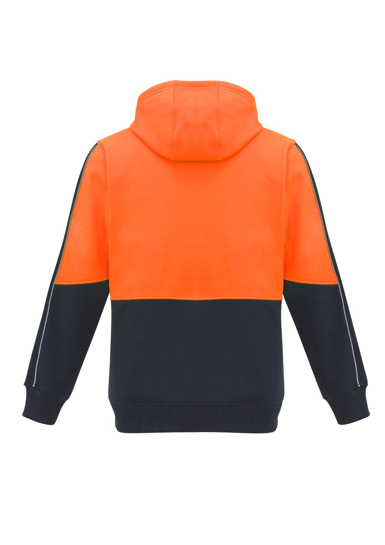 Syzmik Unisex Full Zip Hi Vis Hoodie ZT485 (320 gsm Polyester Fleece) (Orange/Navy)